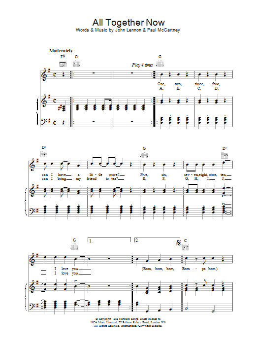 Download The Beatles All Together Now Sheet Music and learn how to play Easy Guitar PDF digital score in minutes