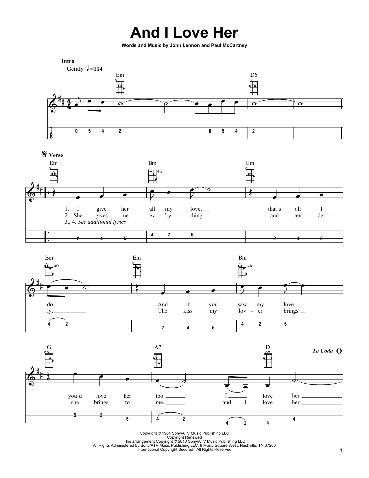 Download The Beatles And I Love Her (arr. Bobby Westfall) Sheet Music and learn how to play Mandolin PDF digital score in minutes