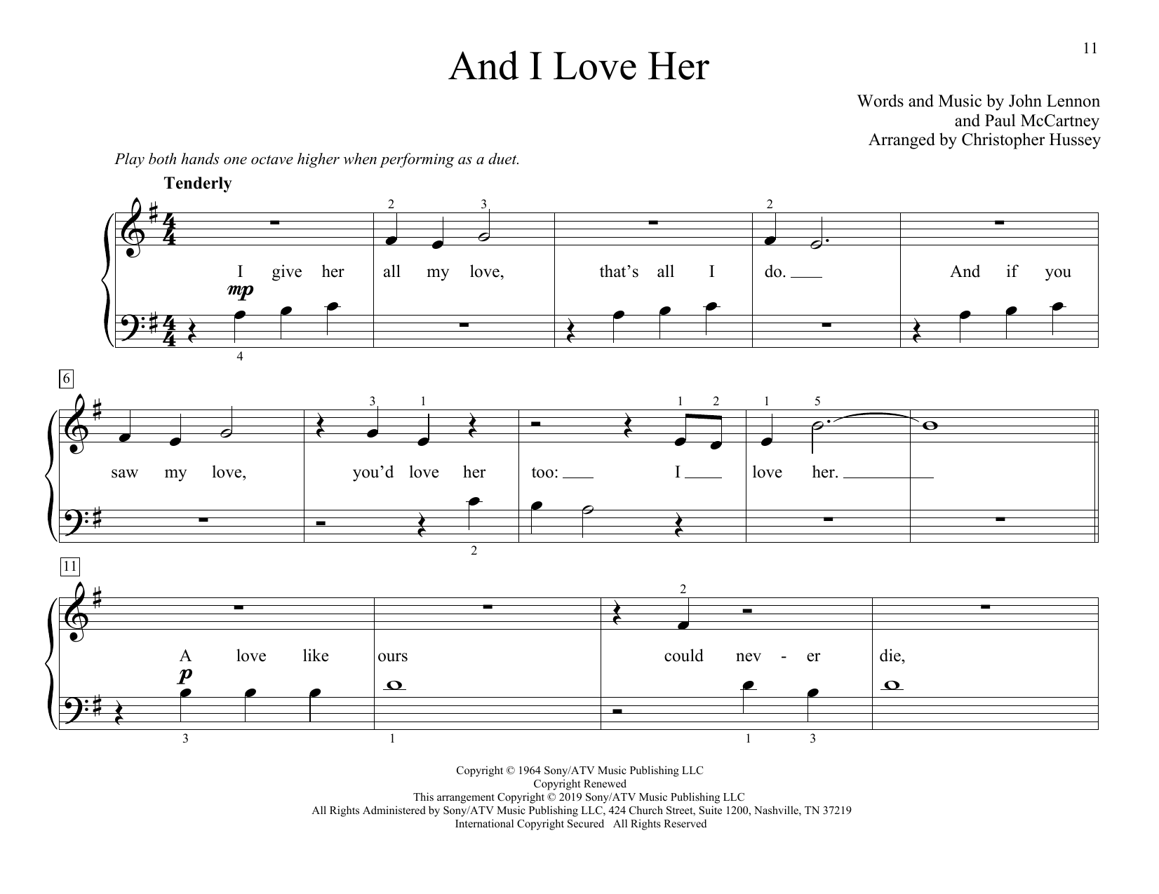 Download The Beatles And I Love Her (arr. Christopher Hussey) Sheet Music and learn how to play Piano Duet PDF digital score in minutes