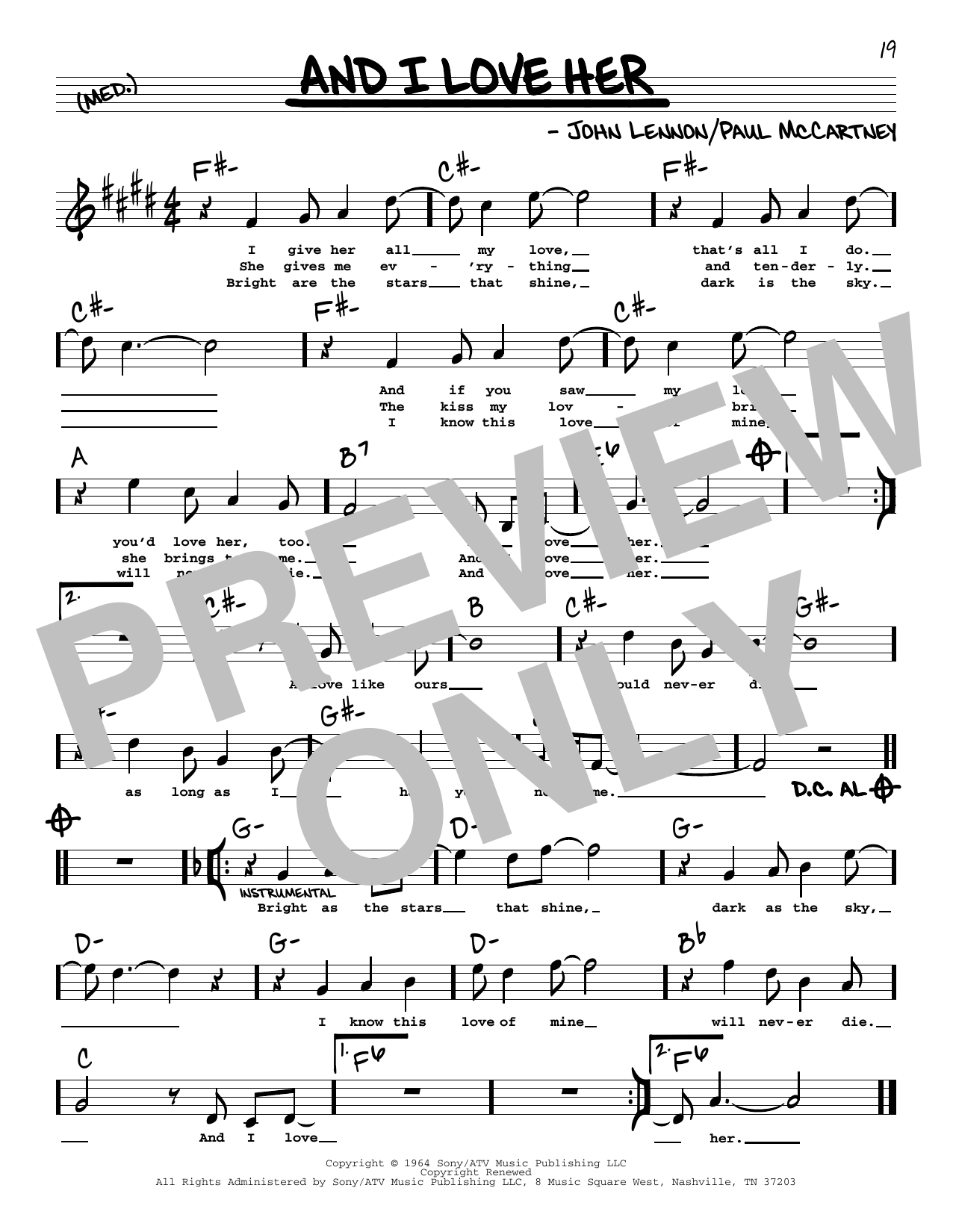 Download The Beatles And I Love Her (High Voice) Sheet Music and learn how to play Real Book – Melody, Lyrics & Chords PDF digital score in minutes