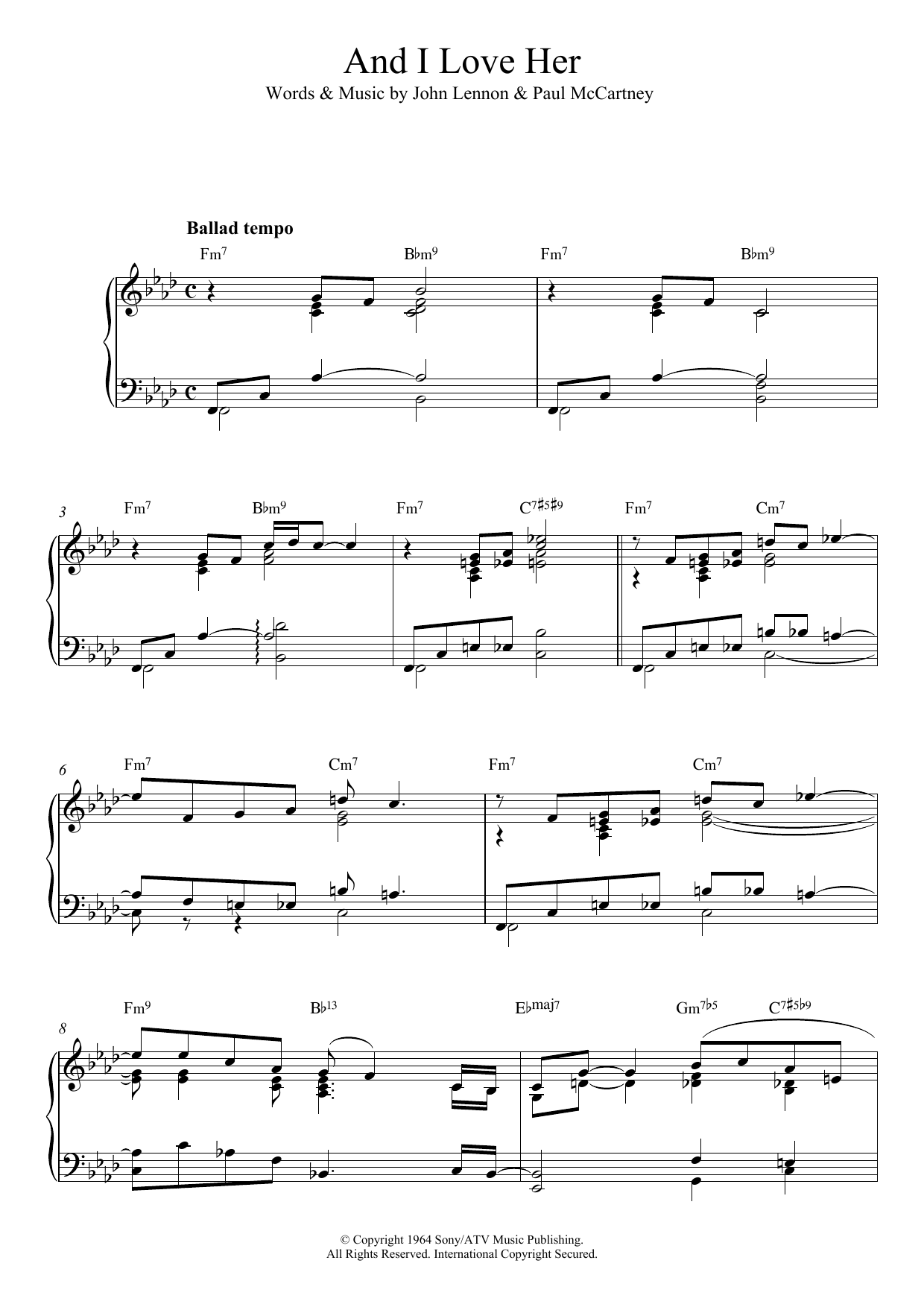 Download The Beatles And I Love Her (jazz version) Sheet Music and learn how to play Piano PDF digital score in minutes