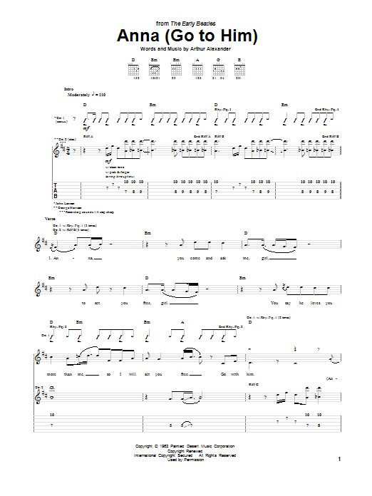 Download The Beatles Anna (Go To Him) Sheet Music and learn how to play Piano, Vocal & Guitar (Right-Hand Melody) PDF digital score in minutes