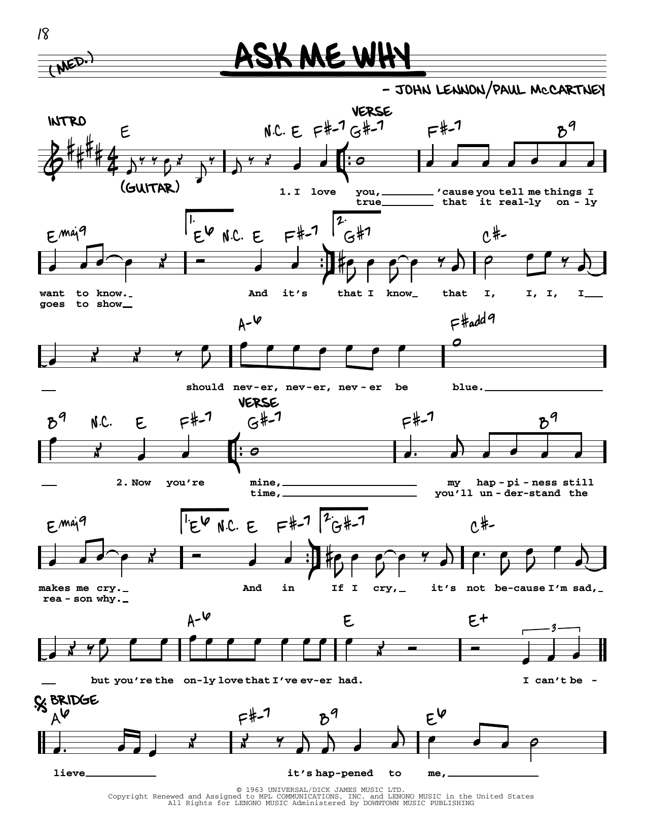 Download The Beatles Ask Me Why [Jazz version] Sheet Music and learn how to play Real Book – Melody, Lyrics & Chords PDF digital score in minutes