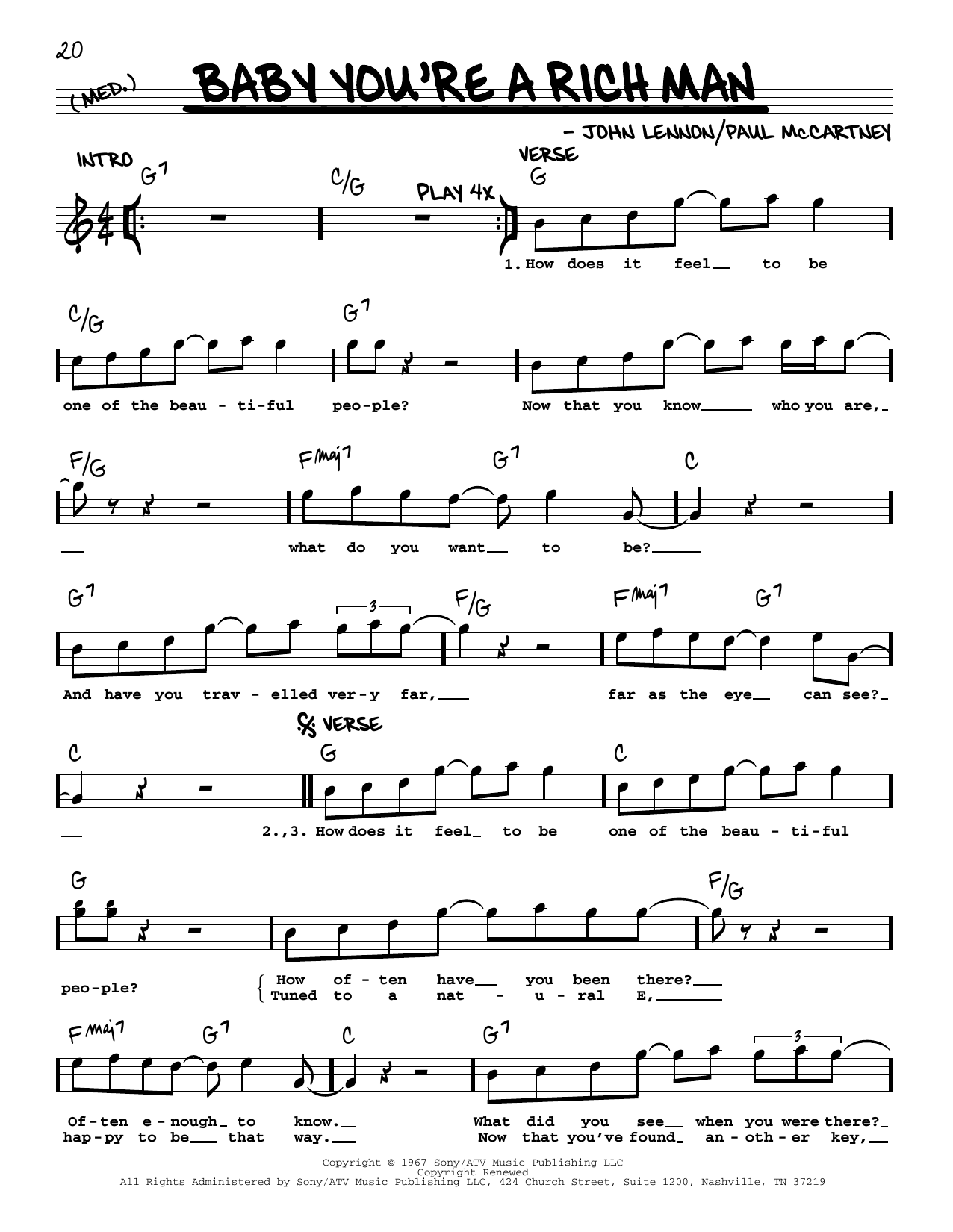 Download The Beatles Baby You're A Rich Man [Jazz version] Sheet Music and learn how to play Real Book – Melody, Lyrics & Chords PDF digital score in minutes