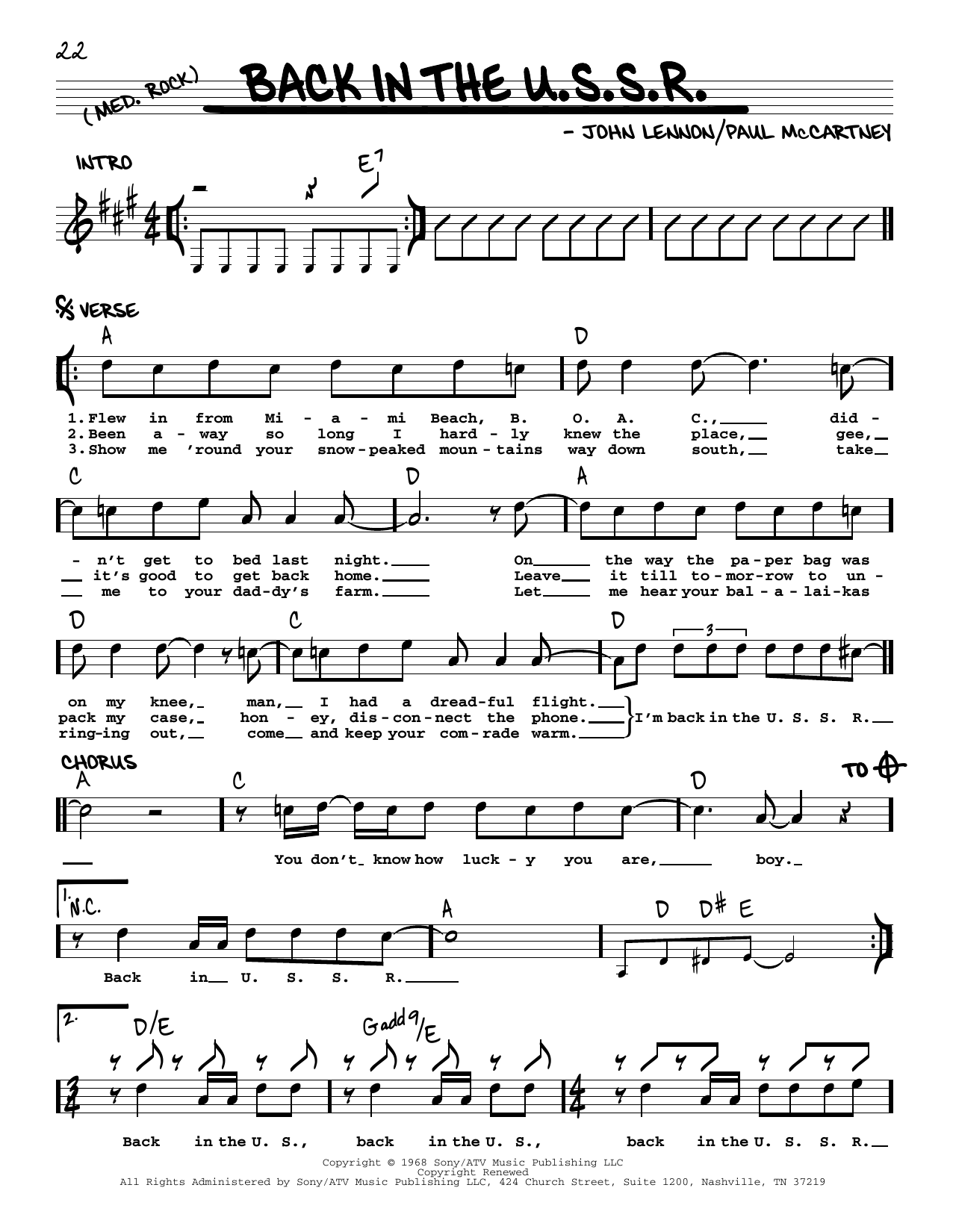 Download The Beatles Back In The U.S.S.R. [Jazz version] Sheet Music and learn how to play Real Book – Melody, Lyrics & Chords PDF digital score in minutes