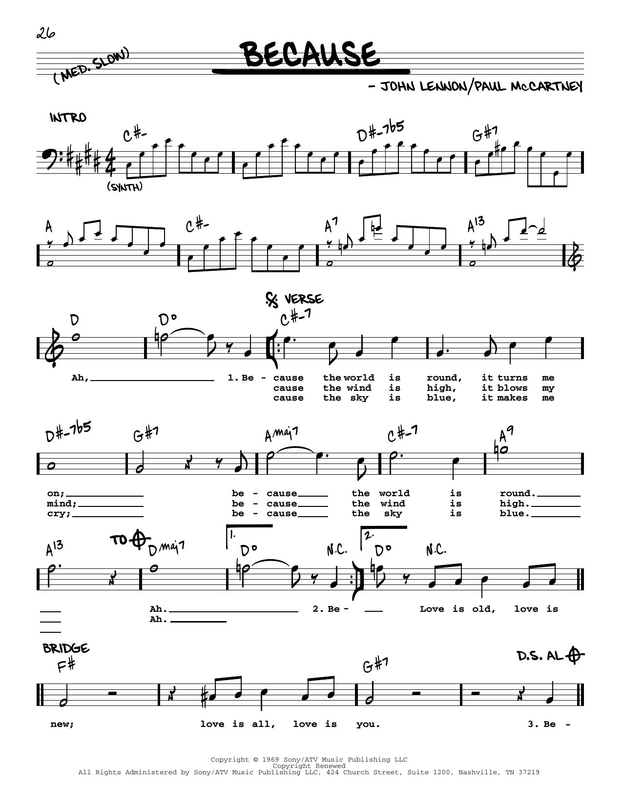 Download The Beatles Because [Jazz version] Sheet Music and learn how to play Real Book – Melody, Lyrics & Chords PDF digital score in minutes
