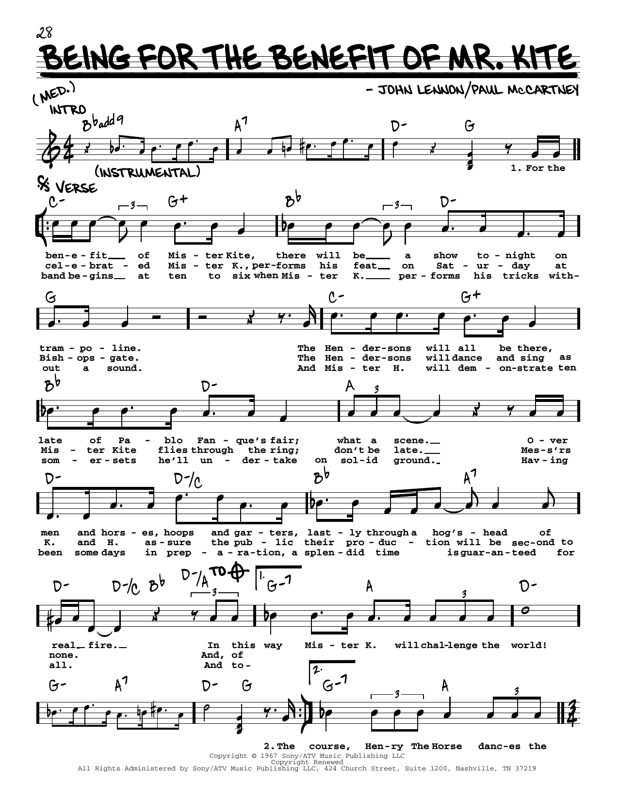 Download The Beatles Being For The Benefit Of Mr. Kite [Jazz version] Sheet Music and learn how to play Real Book – Melody, Lyrics & Chords PDF digital score in minutes