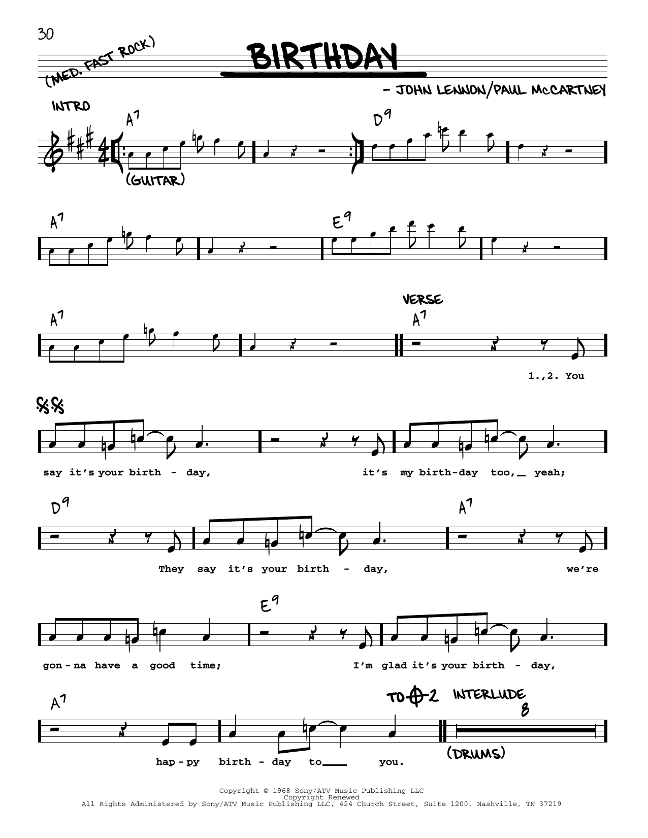 Download The Beatles Birthday [Jazz version] Sheet Music and learn how to play Real Book – Melody, Lyrics & Chords PDF digital score in minutes