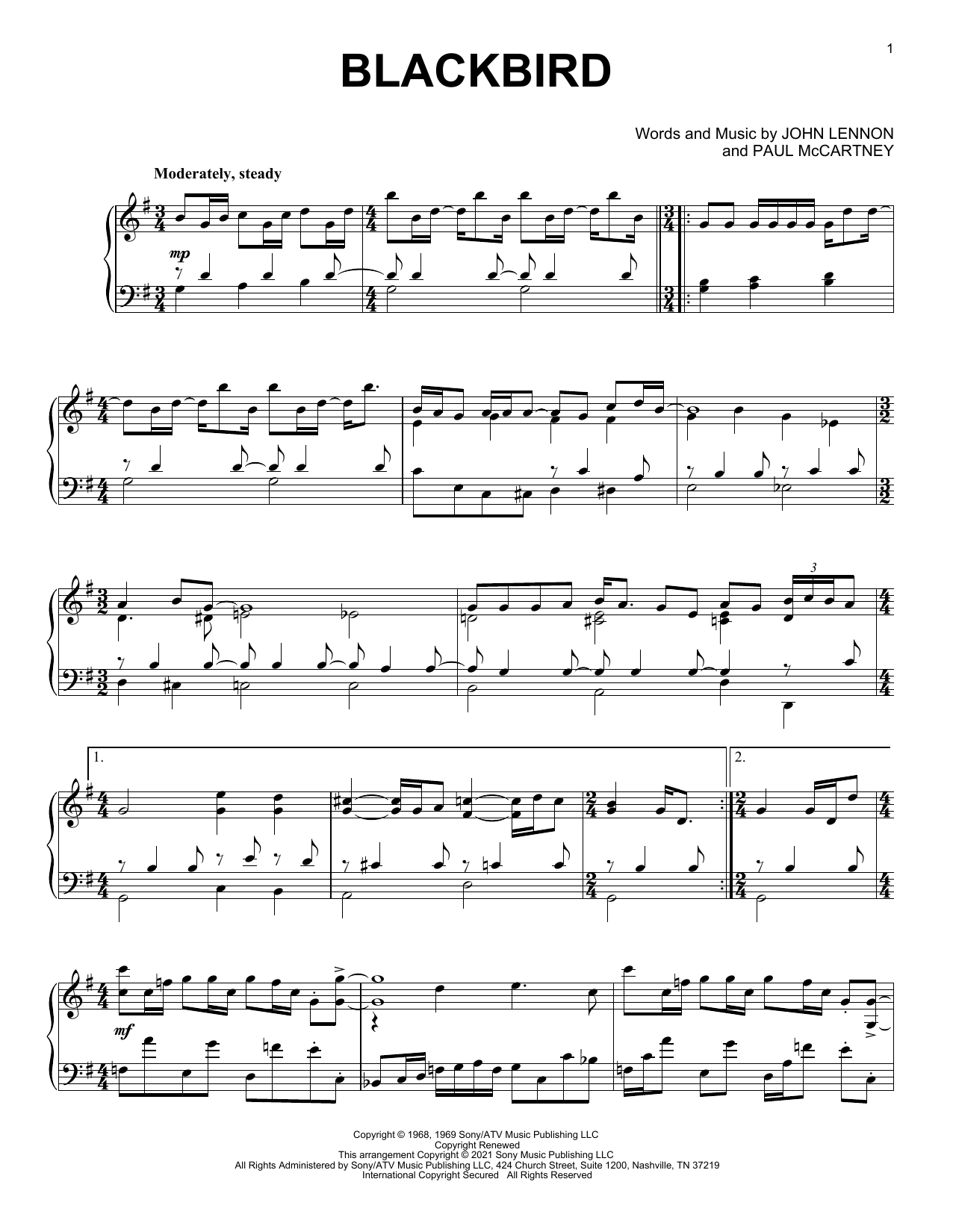 Download The Beatles Blackbird [Classical version] Sheet Music and learn how to play Piano Solo PDF digital score in minutes