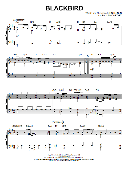 Download The Beatles Blackbird Sheet Music and learn how to play Piano PDF digital score in minutes