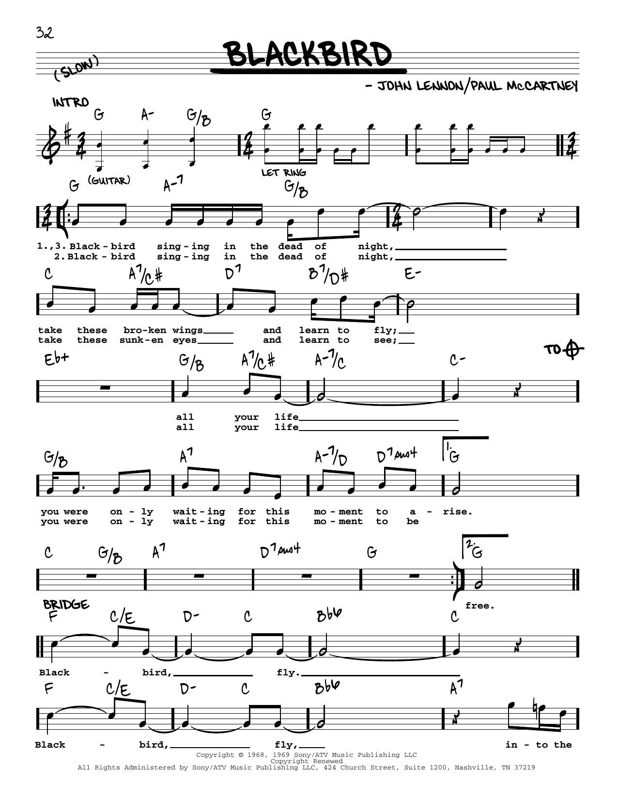 Download The Beatles Blackbird [Jazz version] Sheet Music and learn how to play Real Book – Melody, Lyrics & Chords PDF digital score in minutes