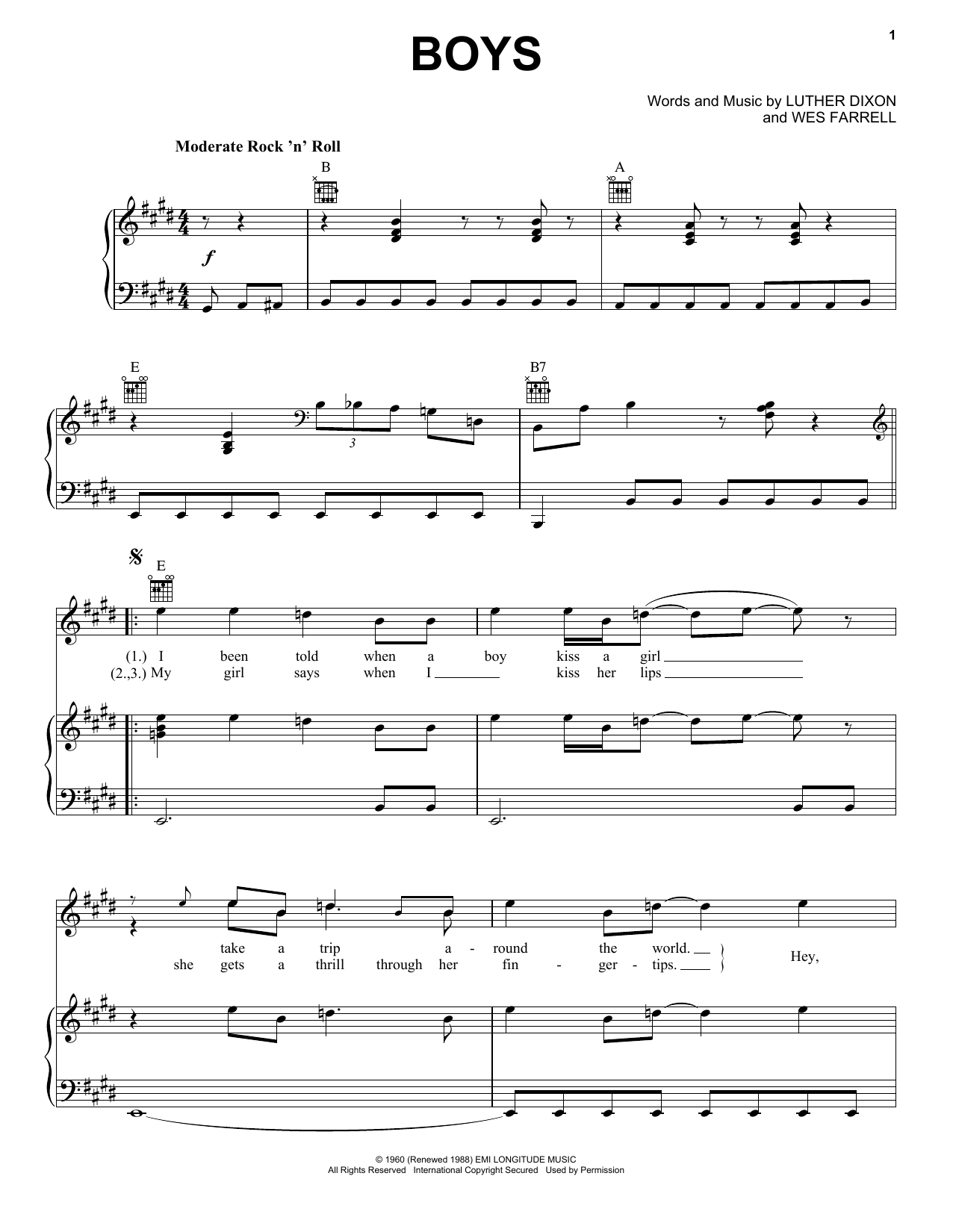 Download The Beatles Boys Sheet Music and learn how to play Piano, Vocal & Guitar (Right-Hand Melody) PDF digital score in minutes