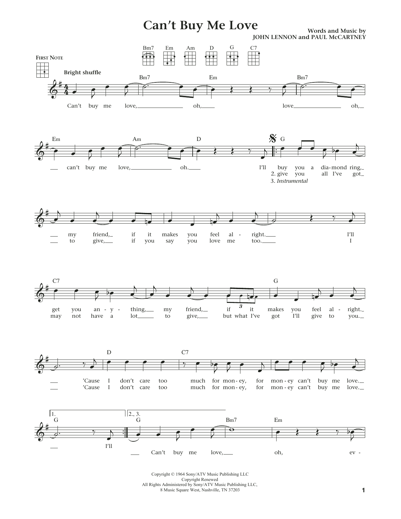 Download The Beatles Can't Buy Me Love Sheet Music and learn how to play Ukulele PDF digital score in minutes