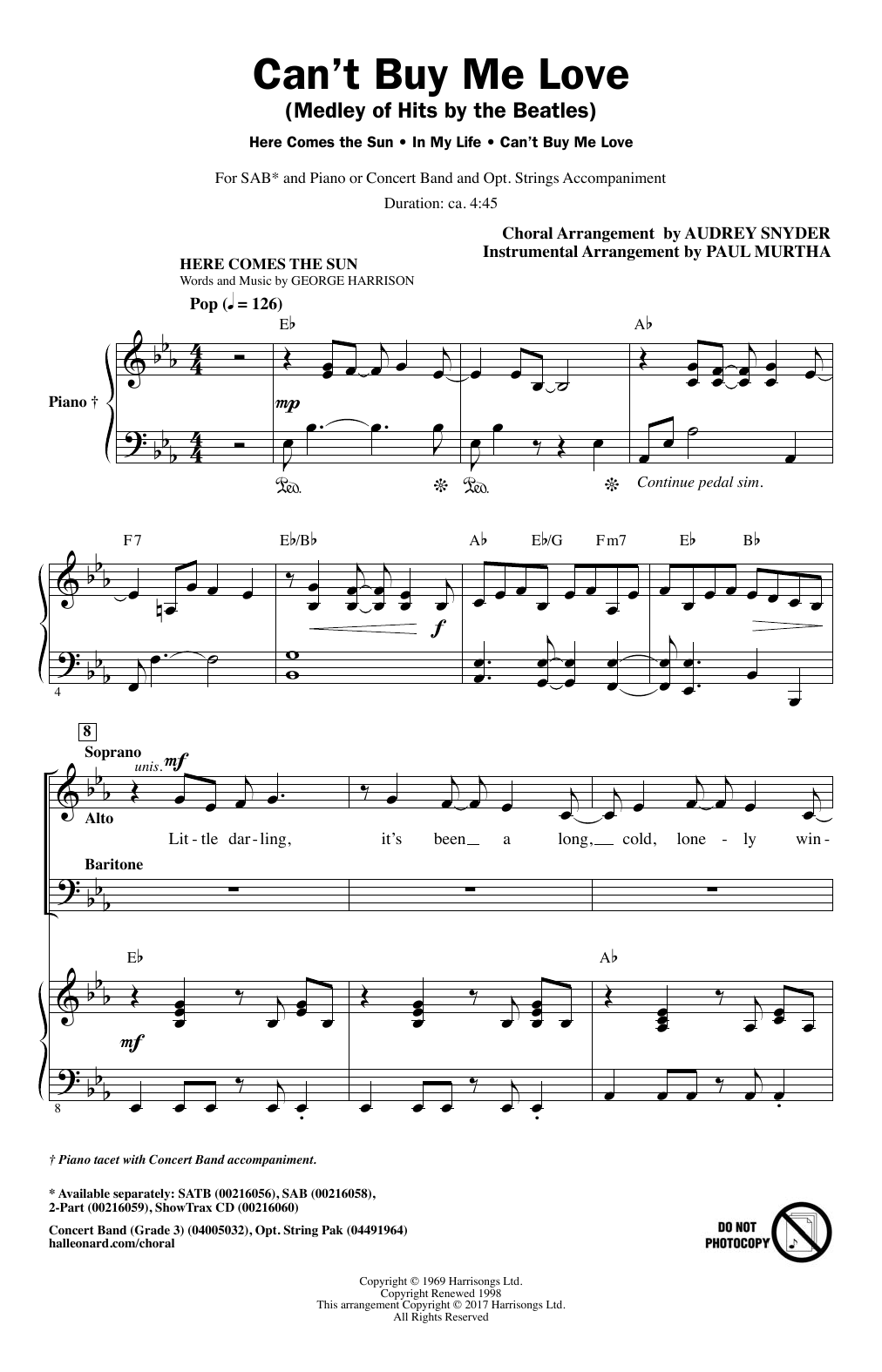 Download Audrey Snyder Can't Buy Me Love (Medley of Hits by The Beatles) Sheet Music and learn how to play 2-Part Choir PDF digital score in minutes
