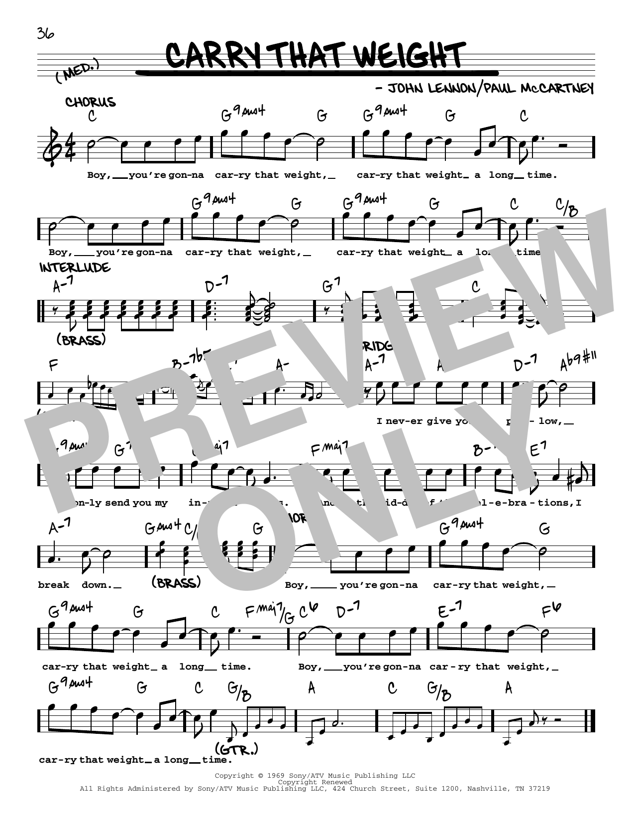 Download The Beatles Carry That Weight [Jazz version] Sheet Music and learn how to play Real Book – Melody, Lyrics & Chords PDF digital score in minutes