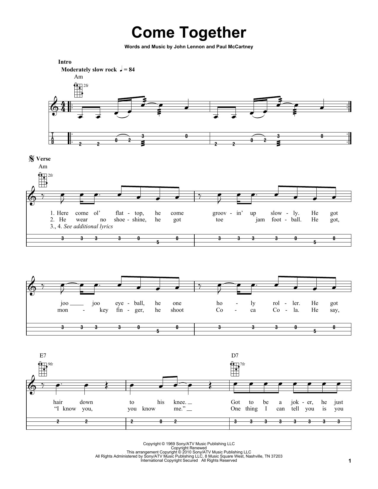 Download The Beatles Come Together (arr. Bobby Westfall) Sheet Music and learn how to play Mandolin PDF digital score in minutes