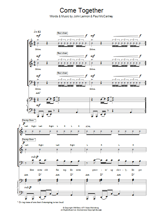 Download The Beatles Come Together Sheet Music and learn how to play SAB PDF digital score in minutes