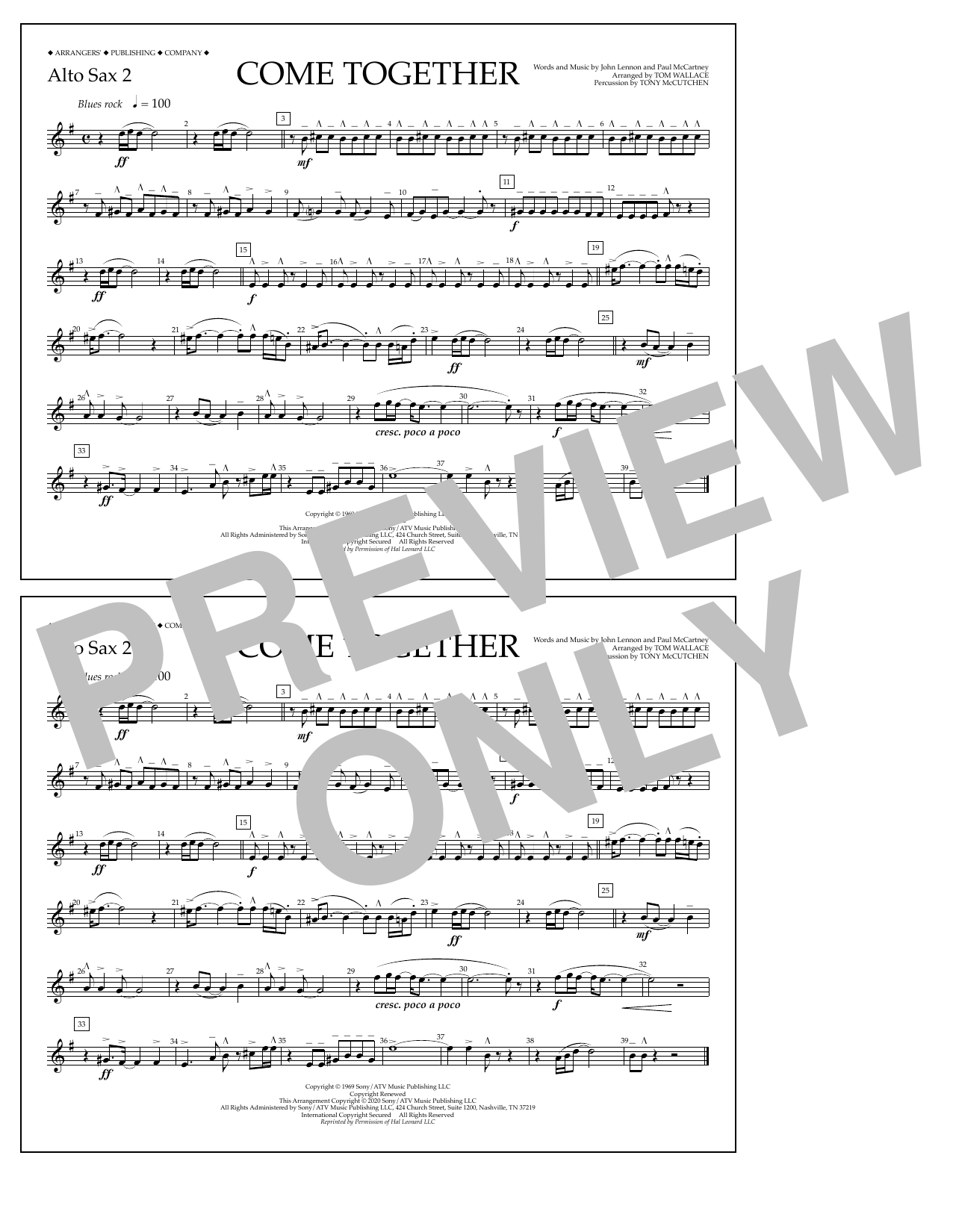 Download The Beatles Come Together (arr. Tom Wallace) - Alto Sax 2 Sheet Music and learn how to play Marching Band PDF digital score in minutes