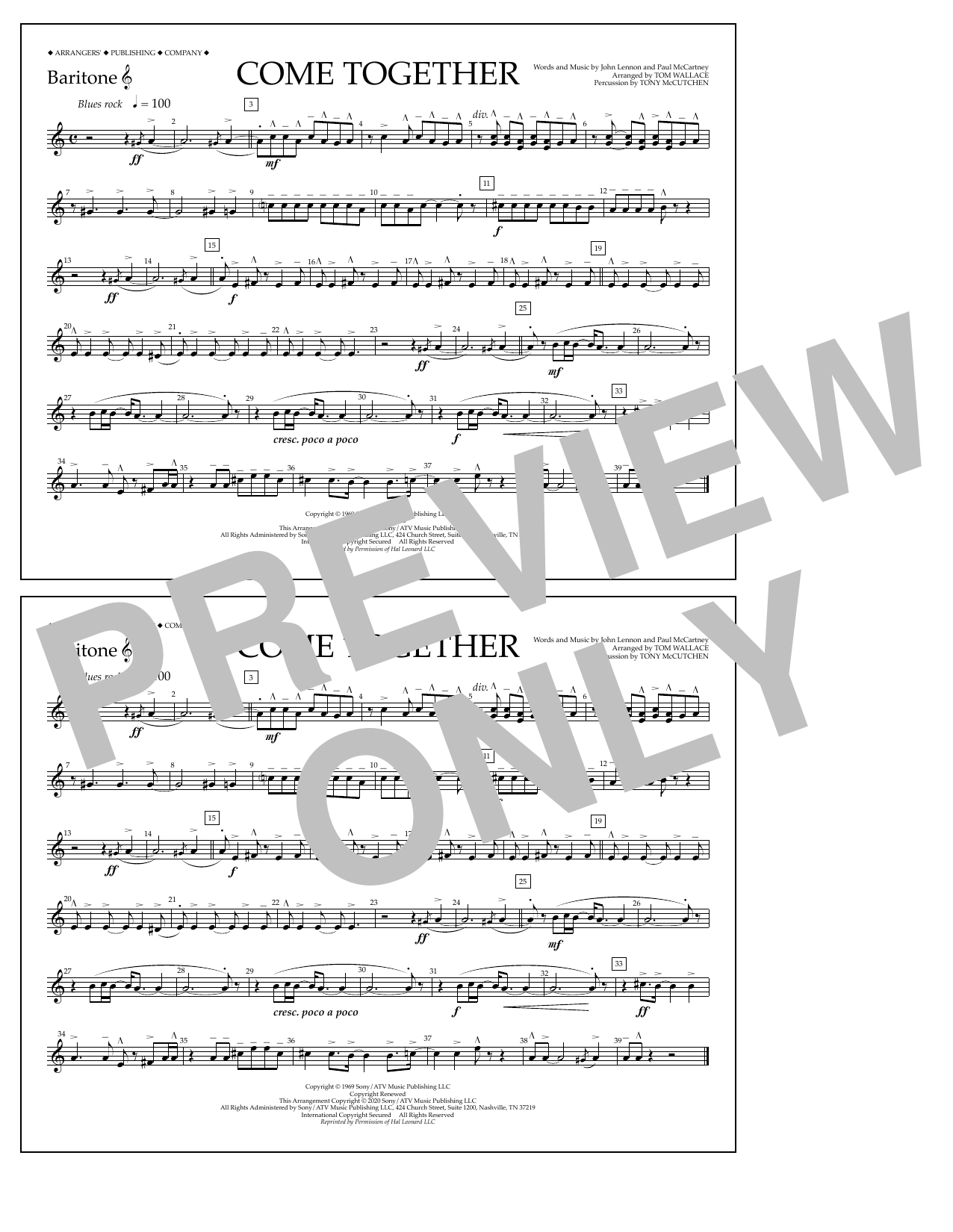 Download The Beatles Come Together (arr. Tom Wallace) - Baritone T.C. Sheet Music and learn how to play Marching Band PDF digital score in minutes