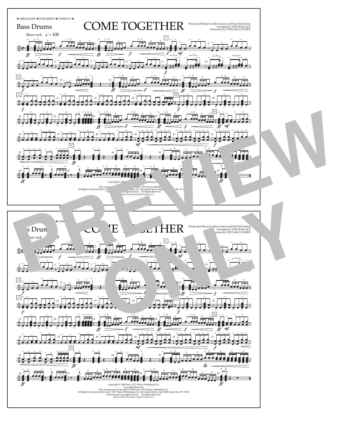 Download The Beatles Come Together (arr. Tom Wallace) - Bass Drums Sheet Music and learn how to play Marching Band PDF digital score in minutes