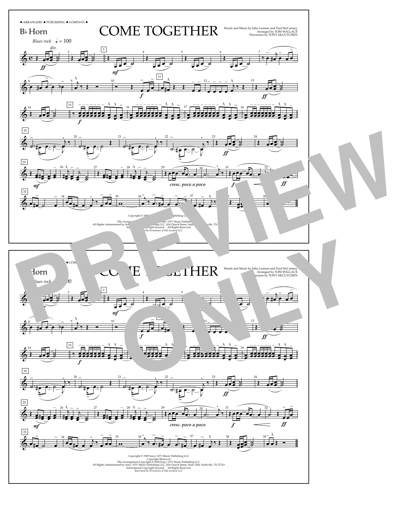Download The Beatles Come Together (arr. Tom Wallace) - Bb Horn Sheet Music and learn how to play Marching Band PDF digital score in minutes