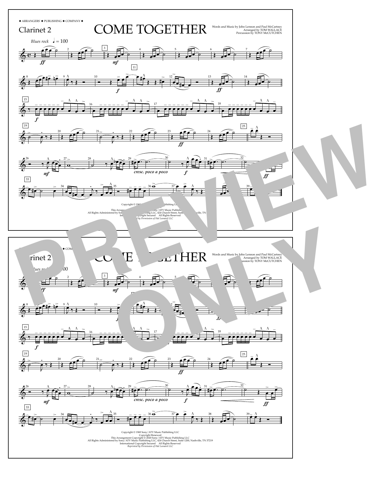 Download The Beatles Come Together (arr. Tom Wallace) - Clarinet 2 Sheet Music and learn how to play Marching Band PDF digital score in minutes