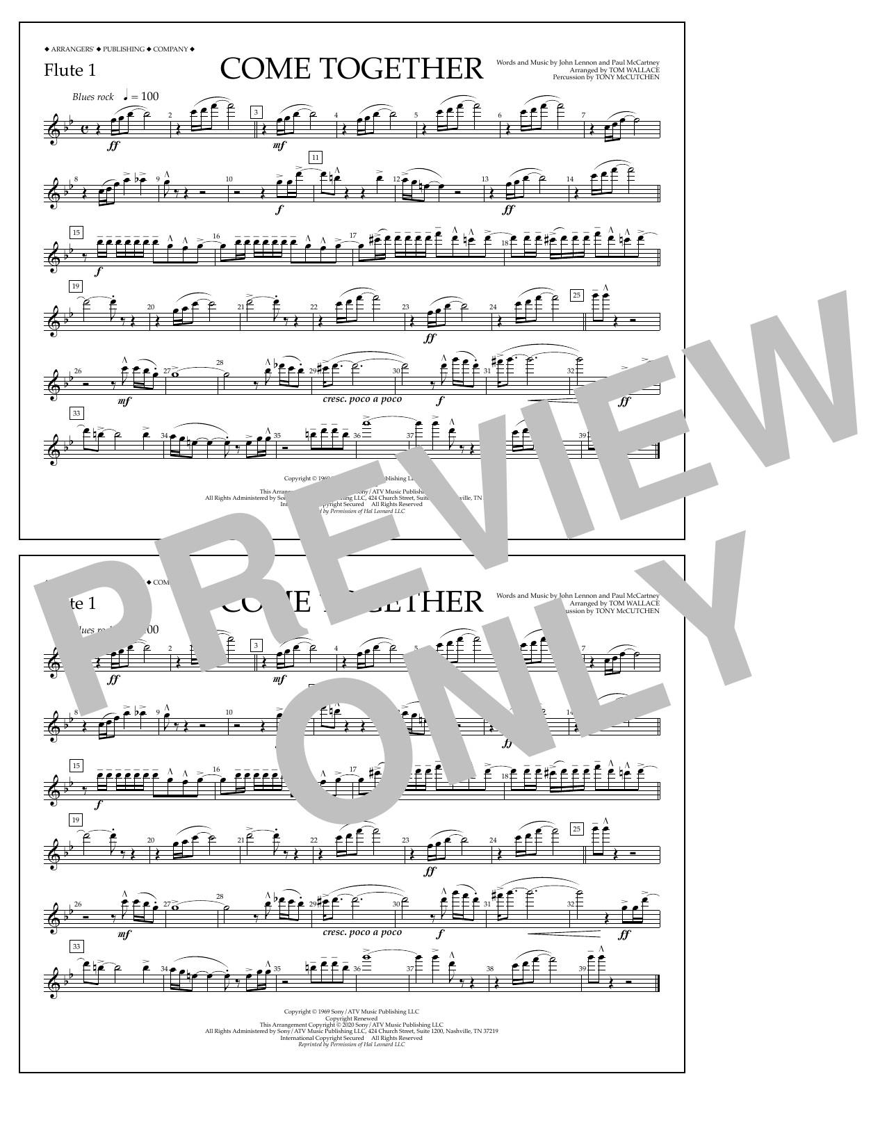 Download The Beatles Come Together (arr. Tom Wallace) - Flute 1 Sheet Music and learn how to play Marching Band PDF digital score in minutes