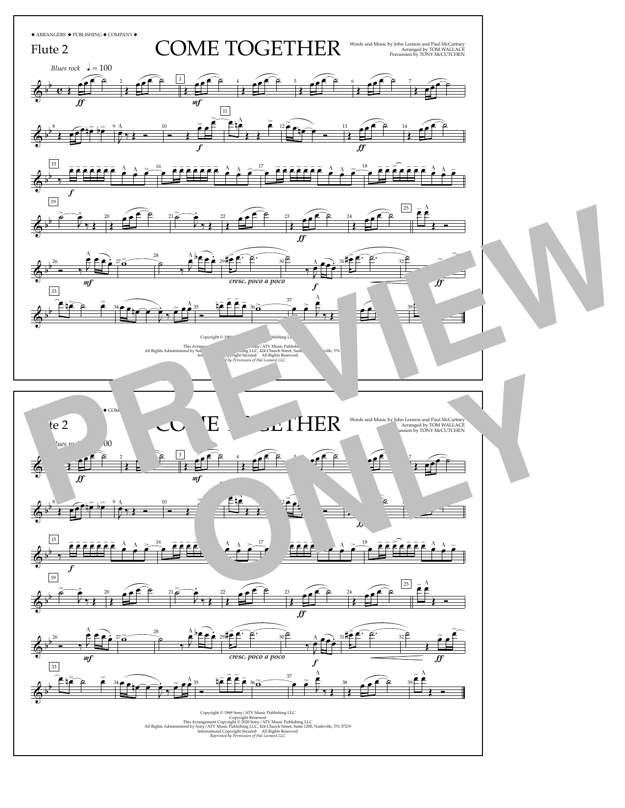 Download The Beatles Come Together (arr. Tom Wallace) - Flute 2 Sheet Music and learn how to play Marching Band PDF digital score in minutes