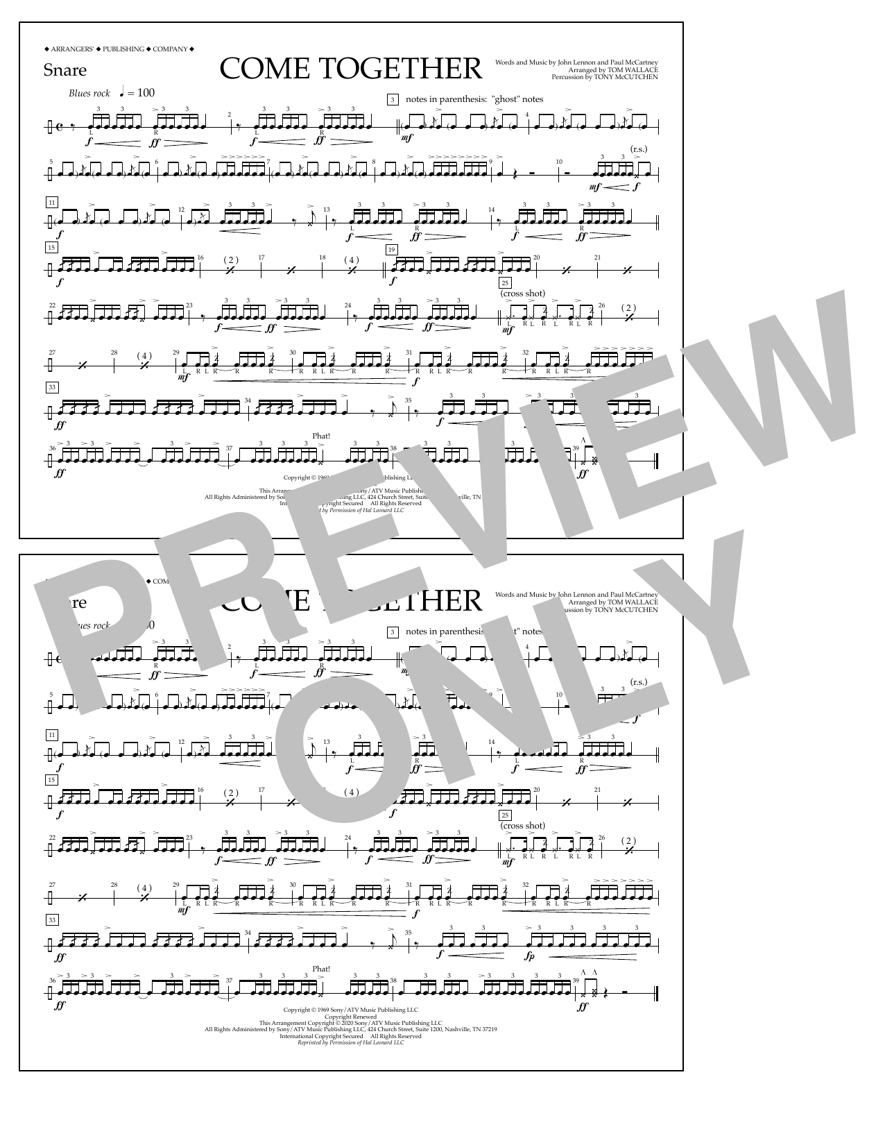Download The Beatles Come Together (arr. Tom Wallace) - Snare Sheet Music and learn how to play Marching Band PDF digital score in minutes