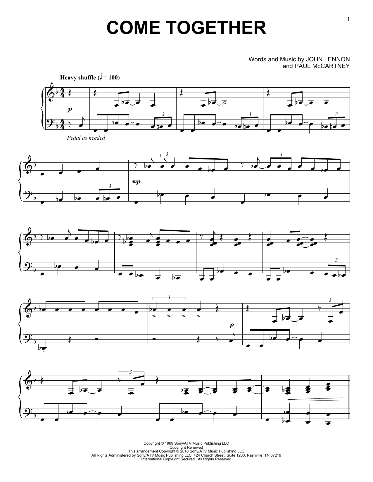 Download The Beatles Come Together Sheet Music and learn how to play Piano PDF digital score in minutes