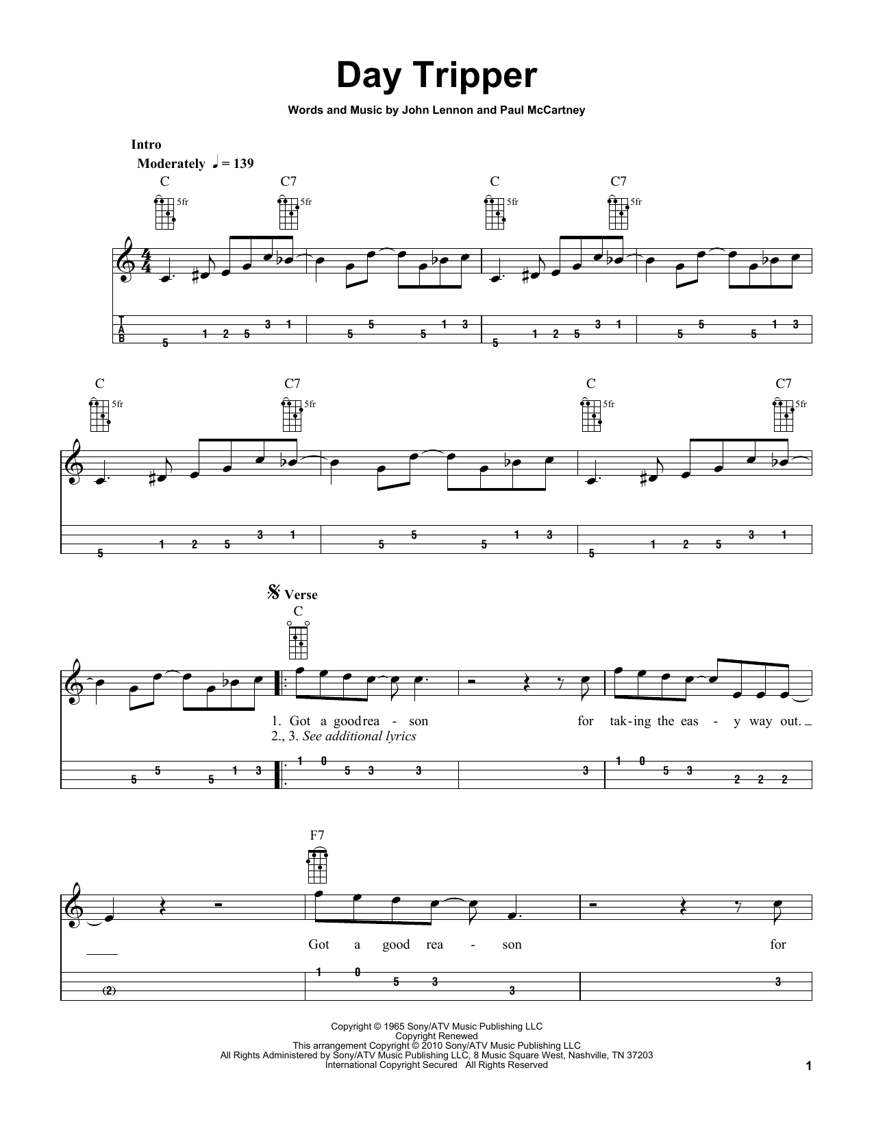 Download The Beatles Day Tripper (arr. Bobby Westfall) Sheet Music and learn how to play Mandolin PDF digital score in minutes