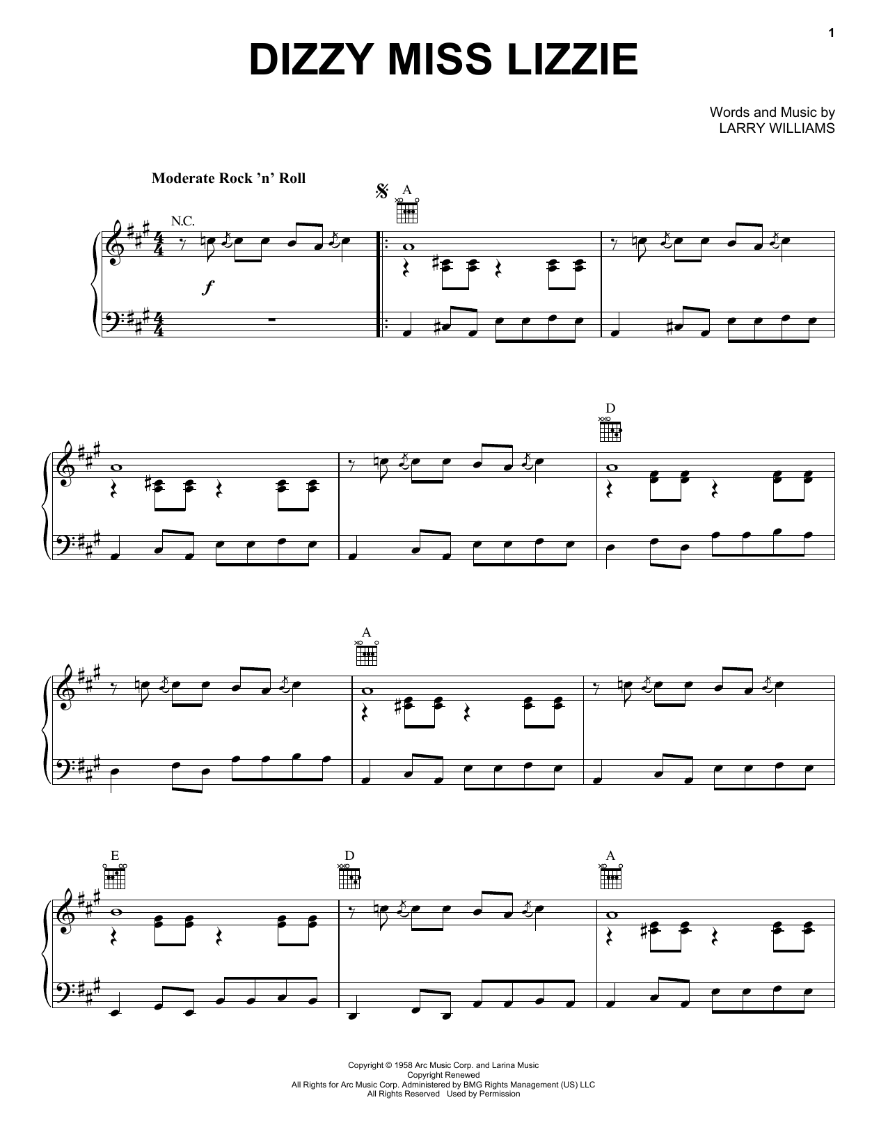 Download The Beatles Dizzy Miss Lizzie Sheet Music and learn how to play Piano, Vocal & Guitar (Right-Hand Melody) PDF digital score in minutes