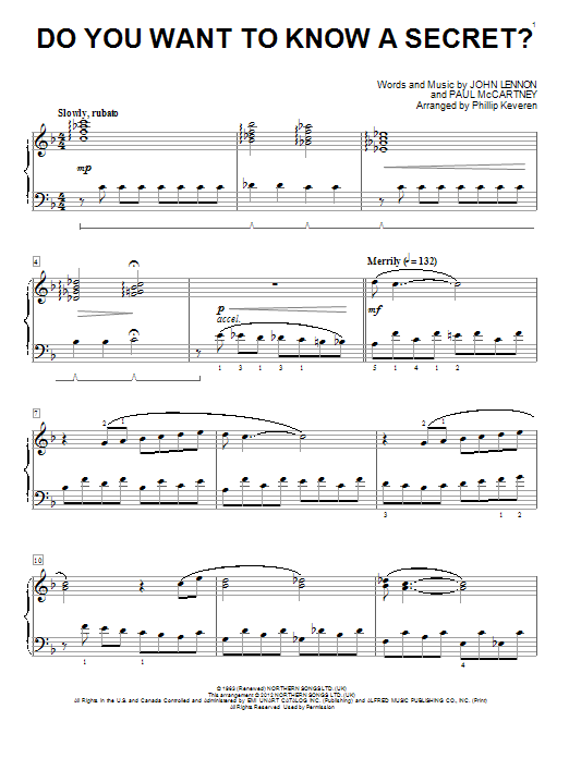 Download The Beatles Do You Want To Know A Secret? Sheet Music and learn how to play Piano PDF digital score in minutes