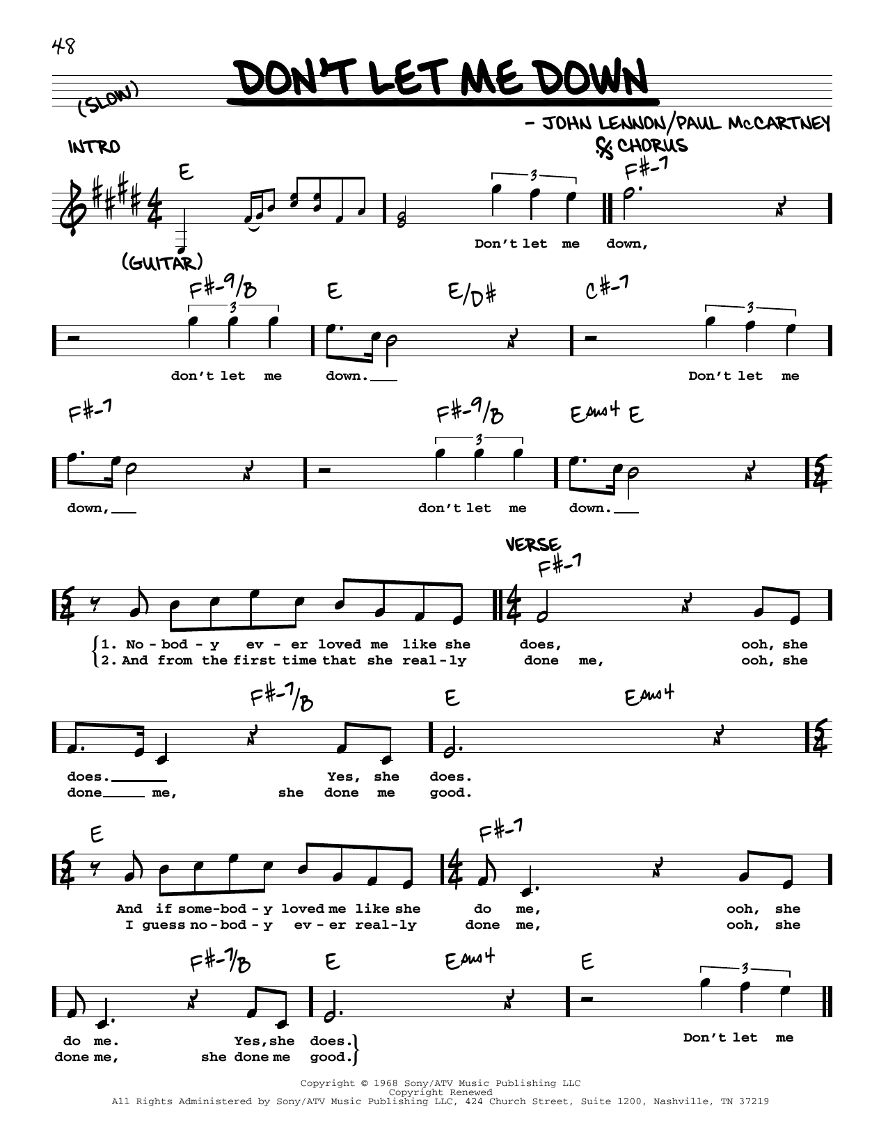 Download The Beatles Don't Let Me Down [Jazz version] Sheet Music and learn how to play Real Book – Melody, Lyrics & Chords PDF digital score in minutes