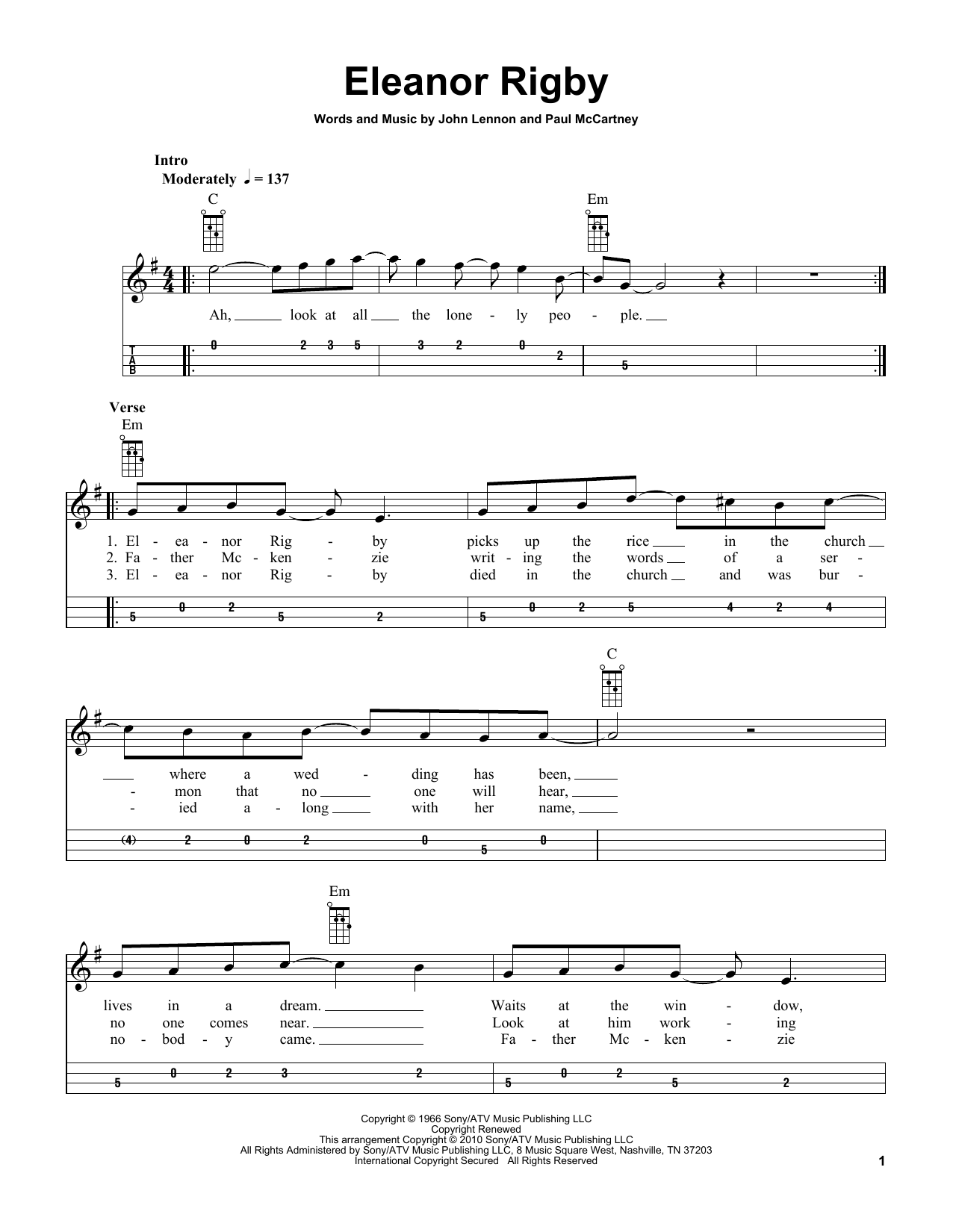 Download The Beatles Eleanor Rigby (arr. Bobby Westfall) Sheet Music and learn how to play Mandolin PDF digital score in minutes