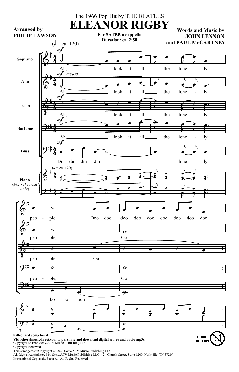 Download The Beatles Eleanor Rigby (arr. Philip Lawson) Sheet Music and learn how to play SATB Choir PDF digital score in minutes
