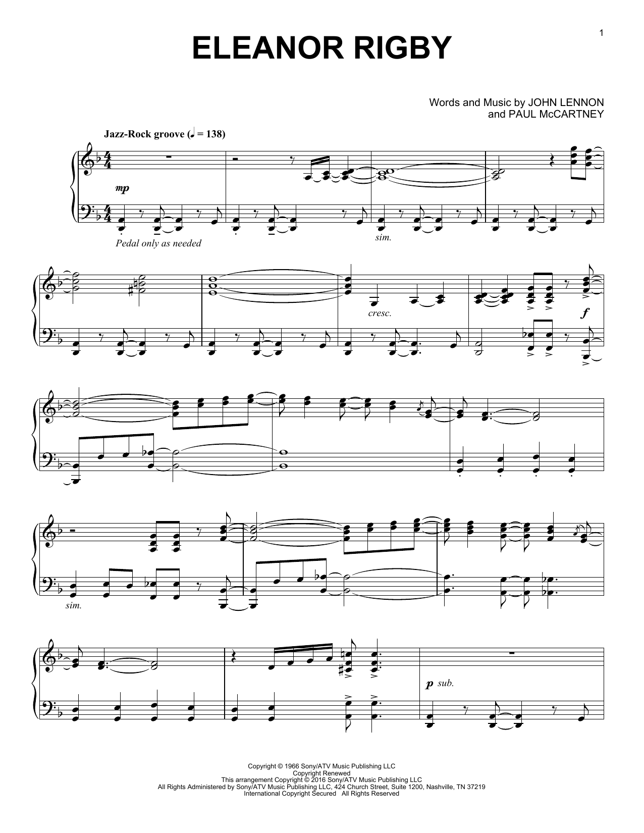 Download The Beatles Eleanor Rigby Sheet Music and learn how to play Piano PDF digital score in minutes