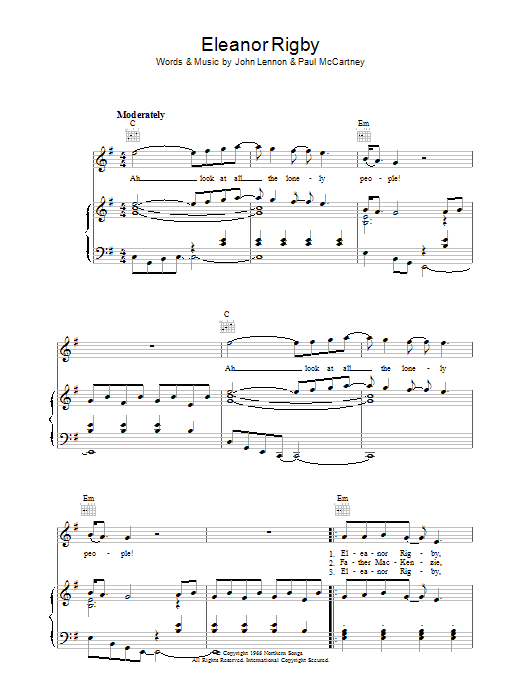 Download The Beatles Eleanor Rigby Sheet Music and learn how to play SPREP PDF digital score in minutes