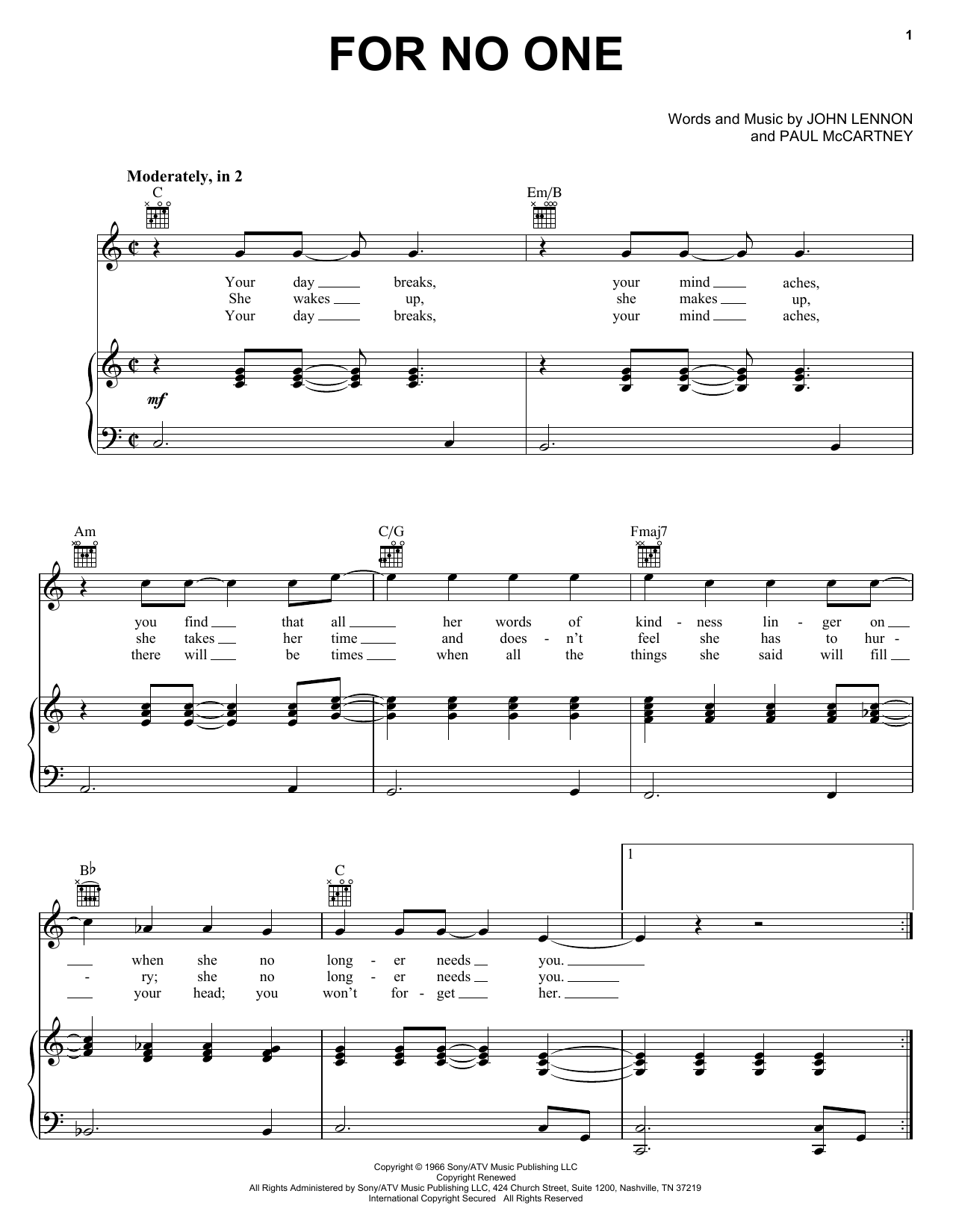 Download The Beatles For No One Sheet Music and learn how to play French Horn Solo PDF digital score in minutes