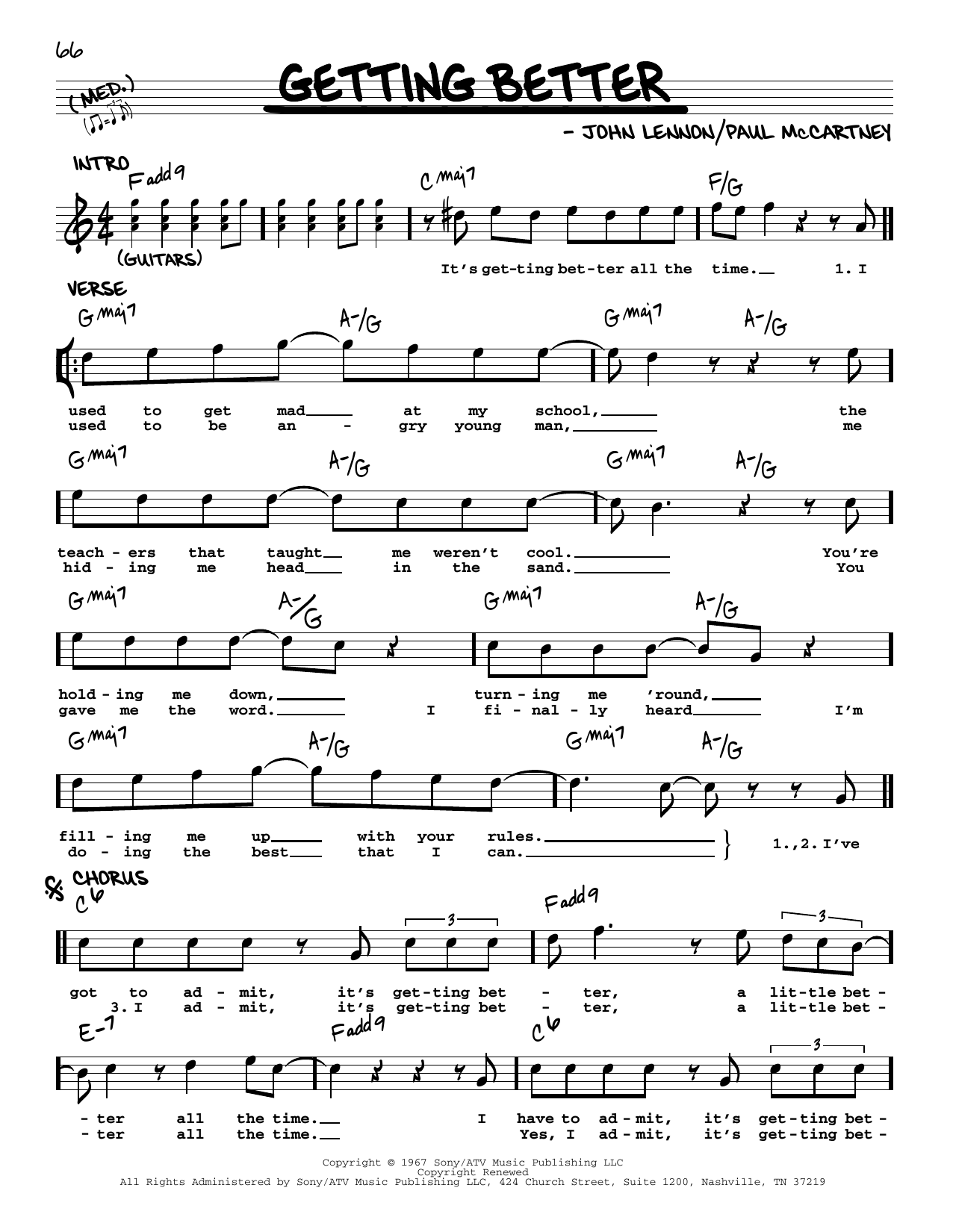 Download The Beatles Getting Better [Jazz version] Sheet Music and learn how to play Real Book – Melody, Lyrics & Chords PDF digital score in minutes