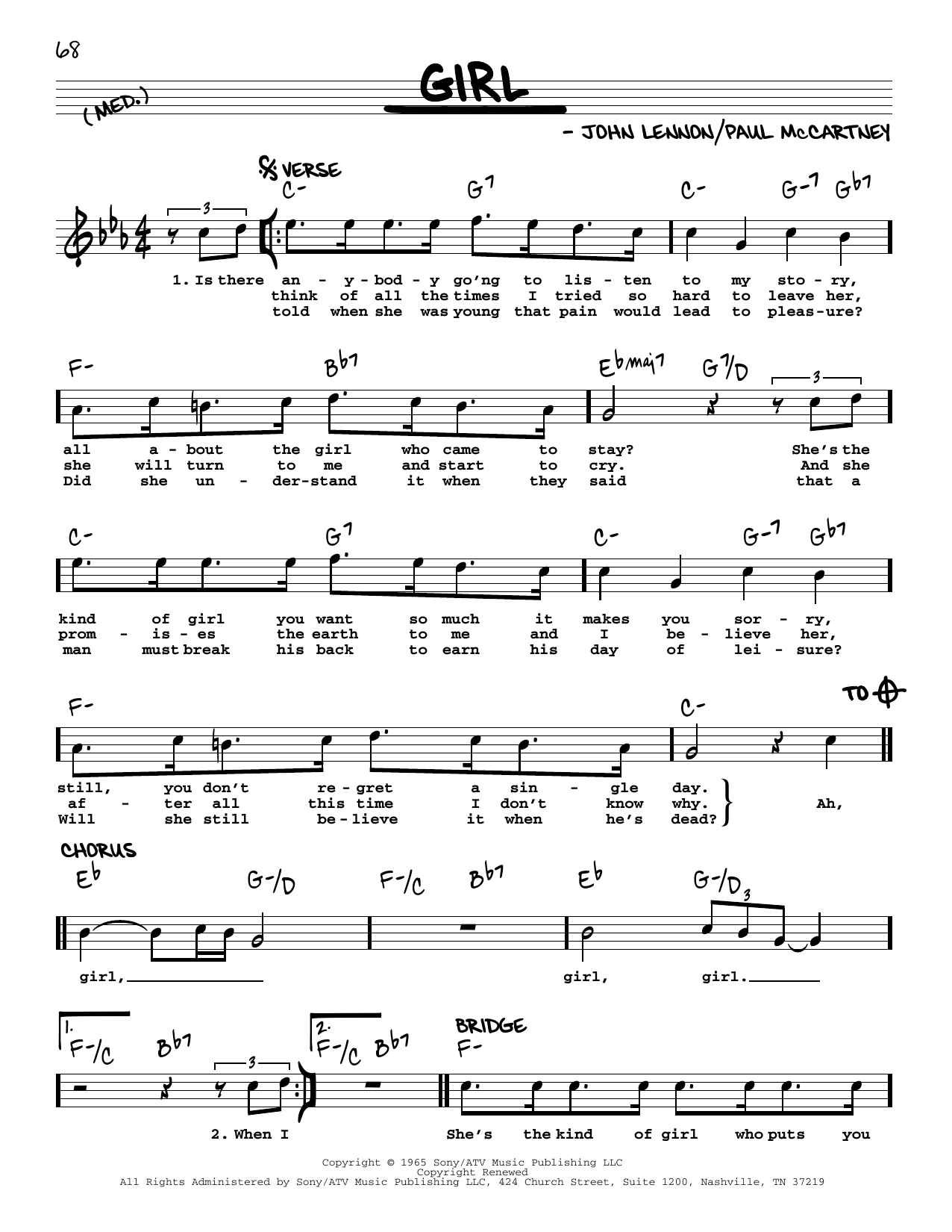 Download The Beatles Girl [Jazz version] Sheet Music and learn how to play Real Book – Melody, Lyrics & Chords PDF digital score in minutes