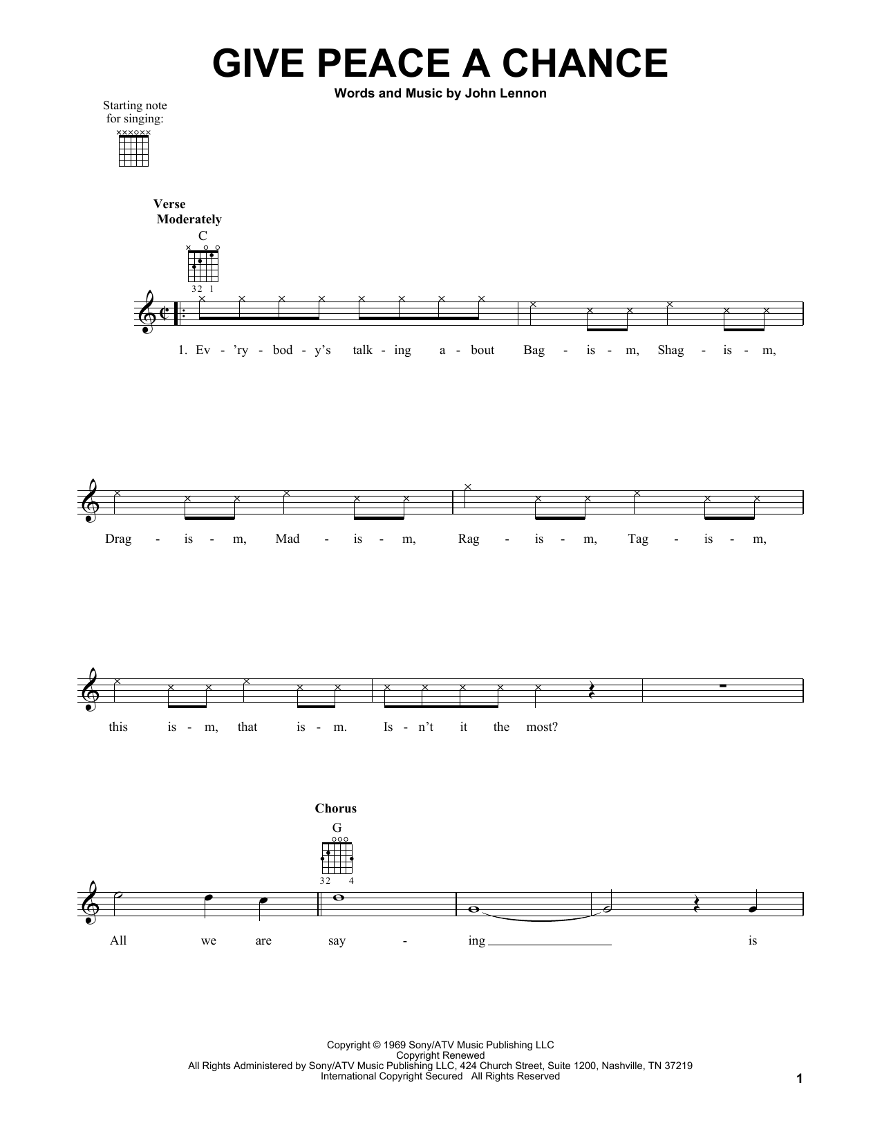 Download The Beatles Give Peace A Chance Sheet Music and learn how to play Melody Line, Lyrics & Chords PDF digital score in minutes