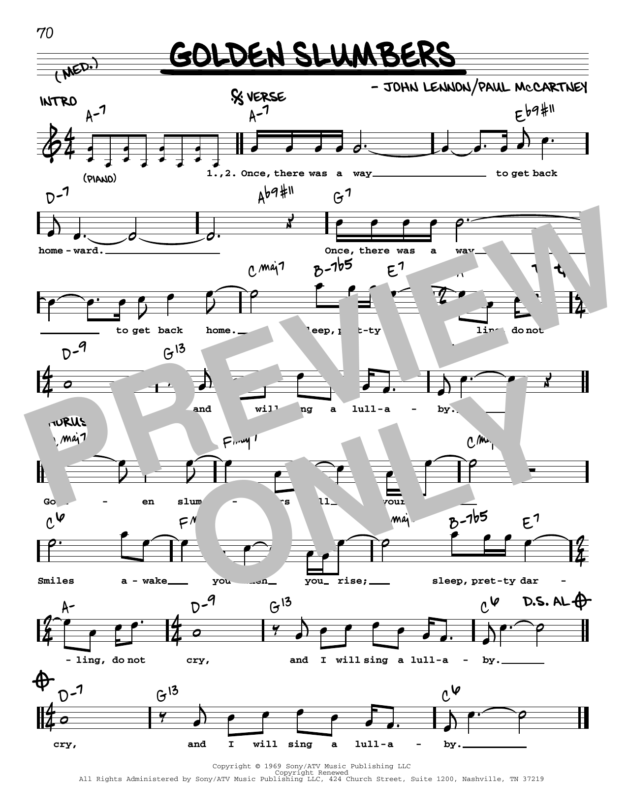 Download The Beatles Golden Slumbers [Jazz version] Sheet Music and learn how to play Real Book – Melody, Lyrics & Chords PDF digital score in minutes