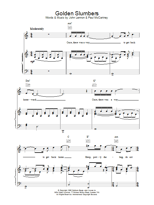 Download The Beatles Golden Slumbers Sheet Music and learn how to play SPREP PDF digital score in minutes