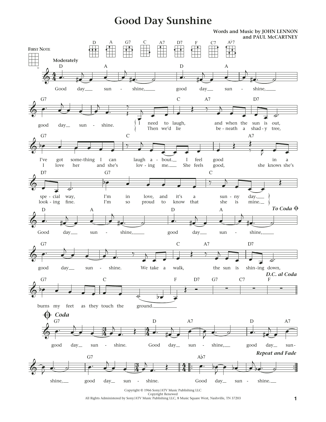 Download The Beatles Good Day Sunshine Sheet Music and learn how to play Ukulele PDF digital score in minutes