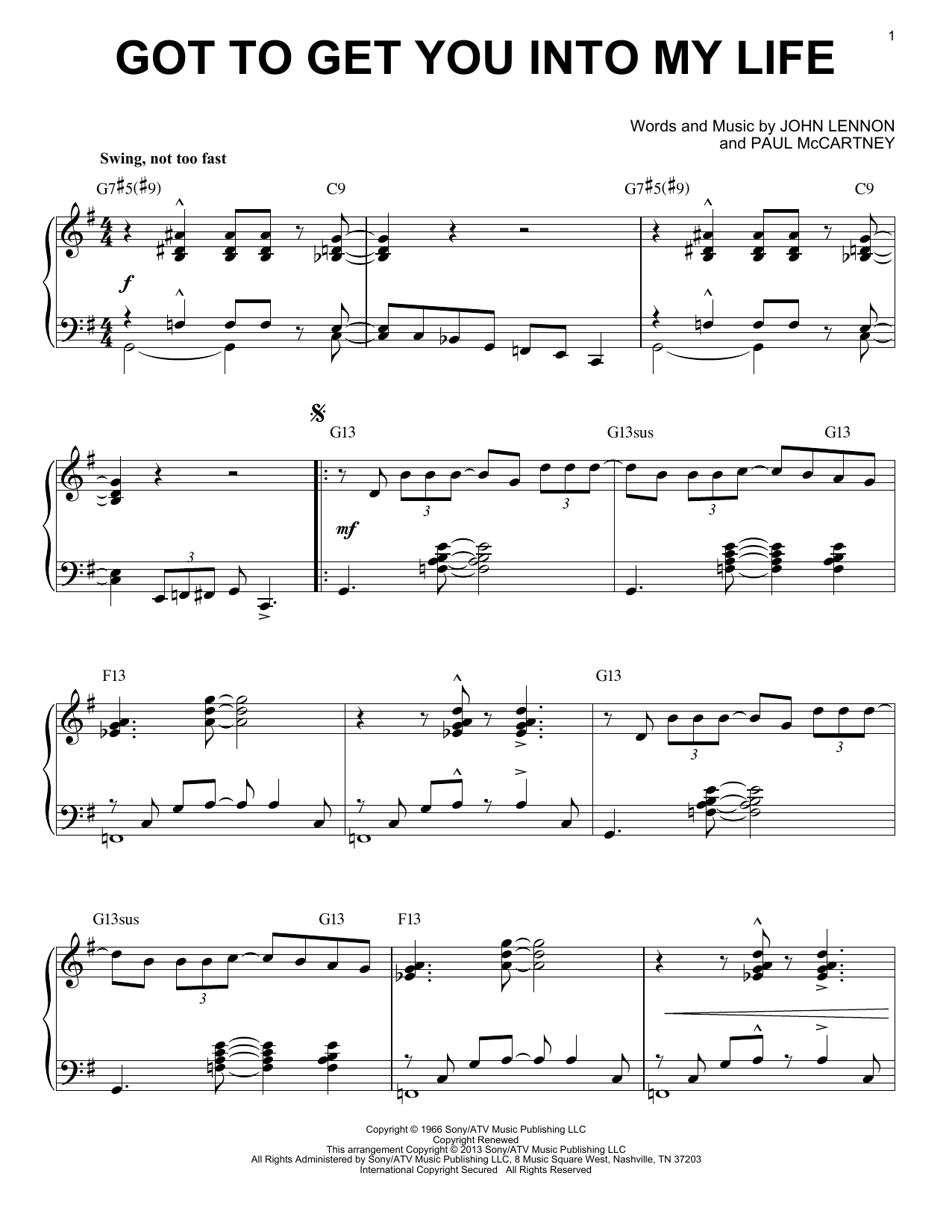 Download The Beatles Got To Get You Into My Life Sheet Music and learn how to play Piano PDF digital score in minutes