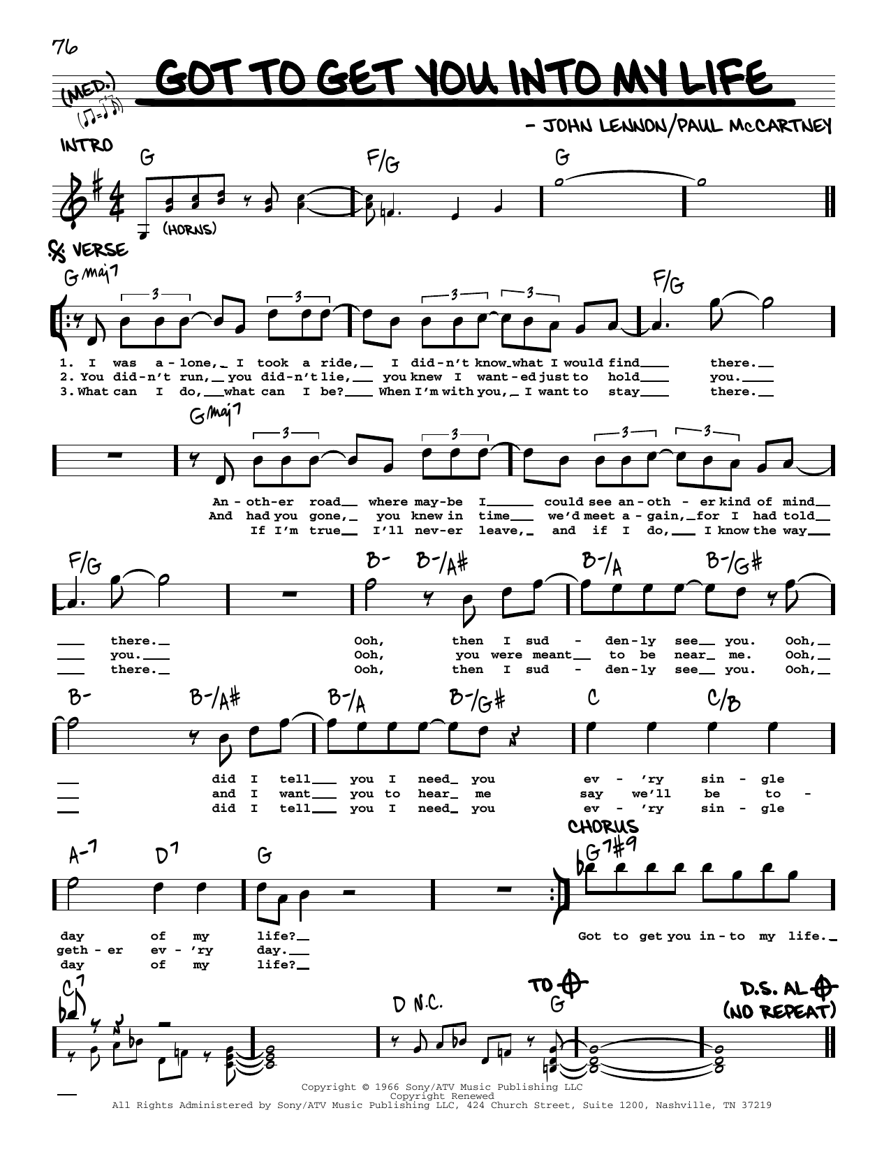 Download The Beatles Got To Get You Into My Life [Jazz version] Sheet Music and learn how to play Real Book – Melody, Lyrics & Chords PDF digital score in minutes