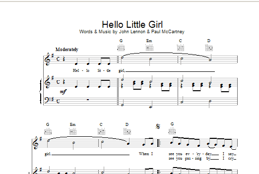 Download The Beatles Hello Little Girl Sheet Music and learn how to play Lyrics & Chords PDF digital score in minutes
