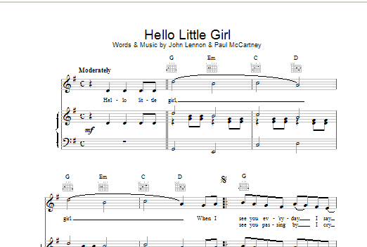 Download The Beatles Hello Little Girl Sheet Music and learn how to play Piano, Vocal & Guitar (Right-Hand Melody) PDF digital score in minutes