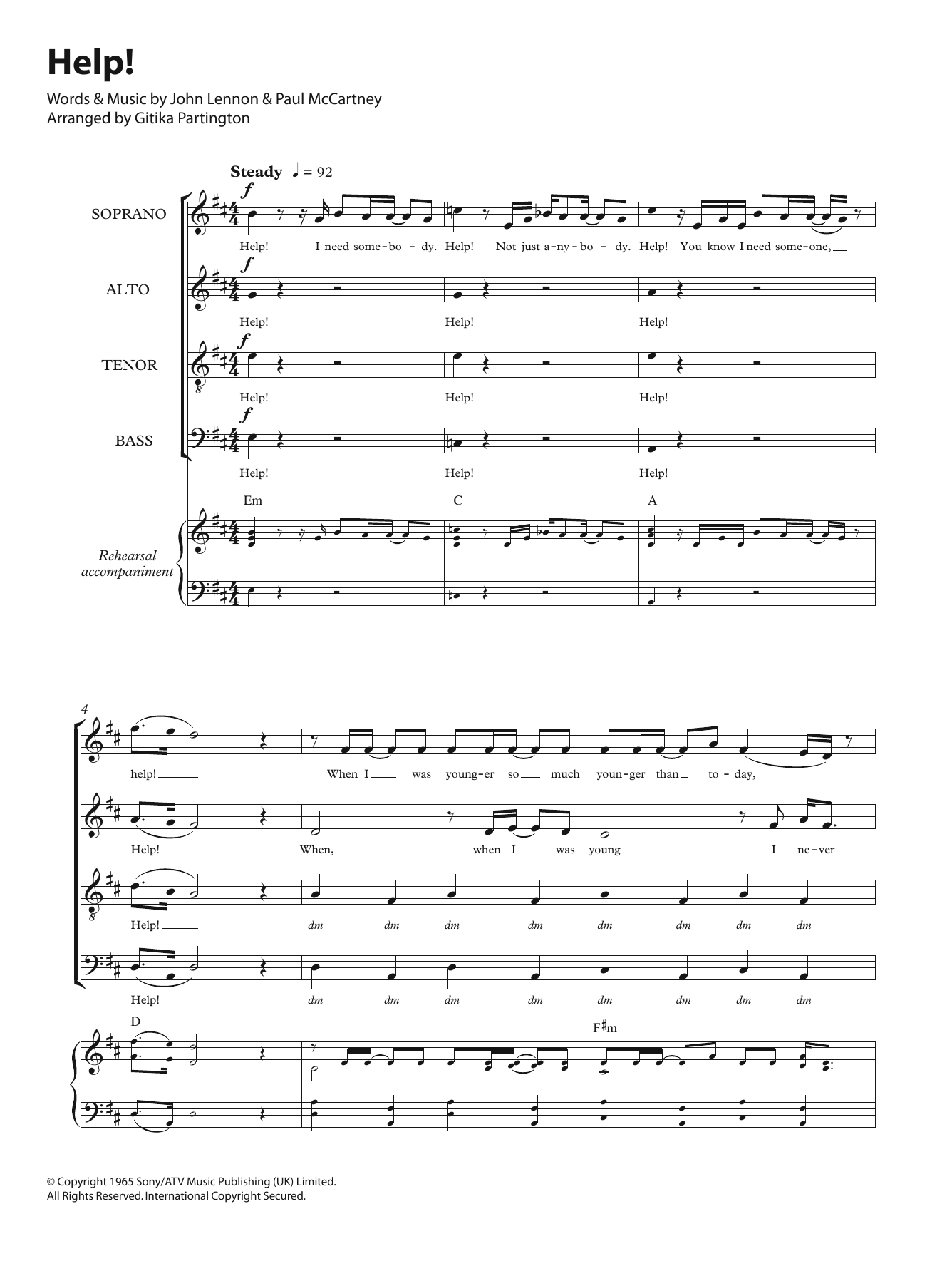 Download The Beatles Help! (arr. Gitika Partington) Sheet Music and learn how to play SATB PDF digital score in minutes